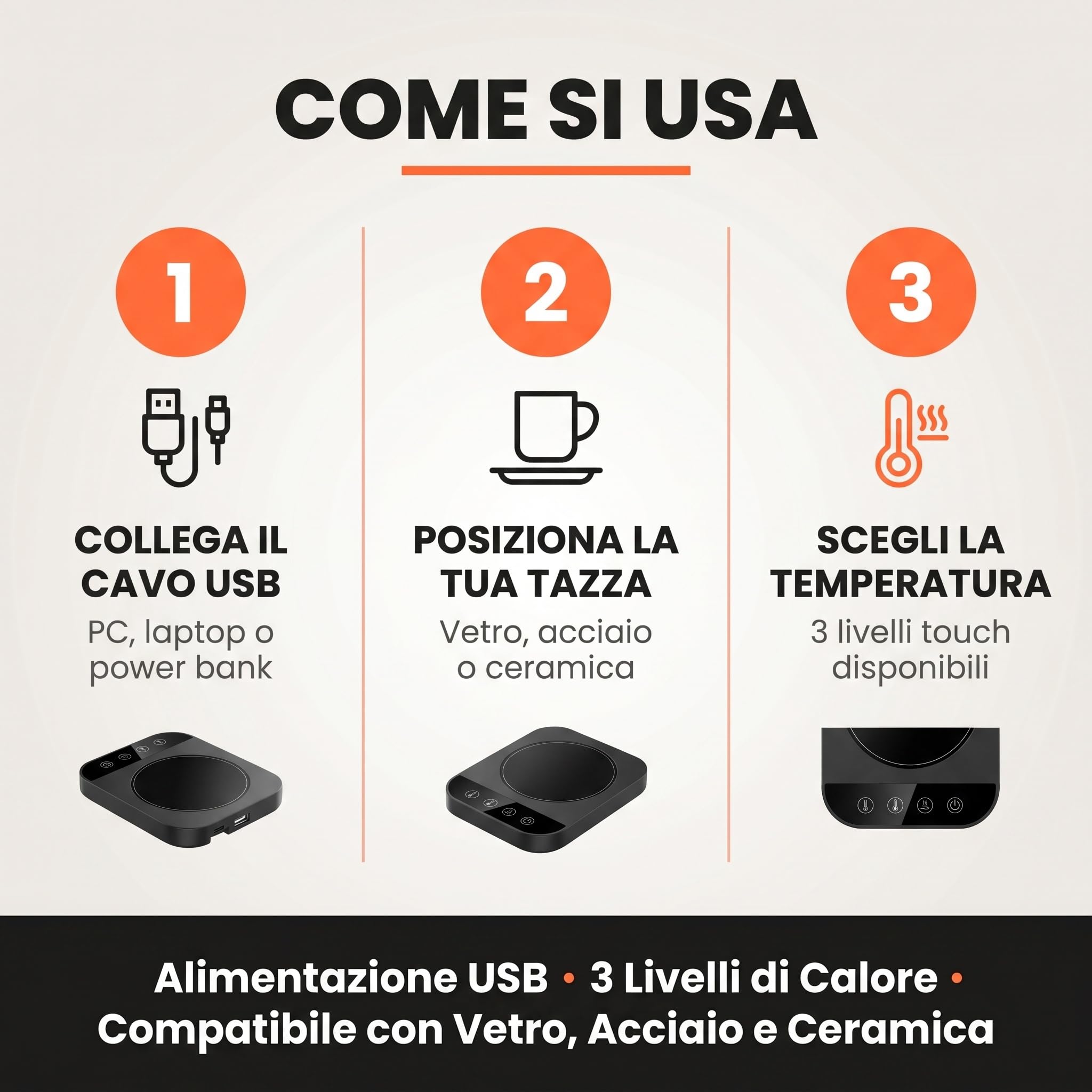 Scalda Tazze USB – Piastra Elettrica Riscaldante per Bevande – Compatibile con Tazze in Vetro, Acciaio e Ceramica – Perfetto per Casa, Ufficio e Smart Working