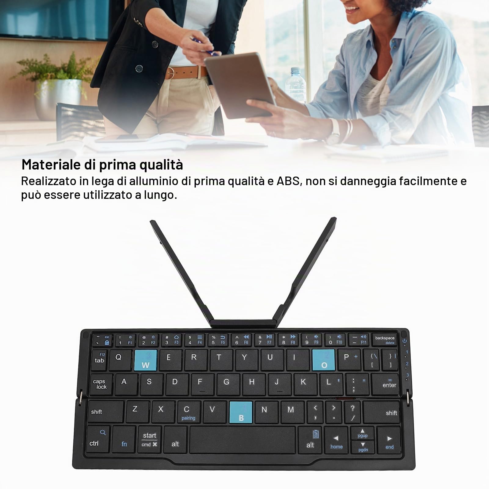 Tastiera Bluetooth Pieghevole, Tastiera Wireless Pieghevole (sincronizza Fino a 3 dispositivi), Tastiera da Viaggio Tascabile per IOS Android Tablet Telefono Laptop (Nero Grigio)
