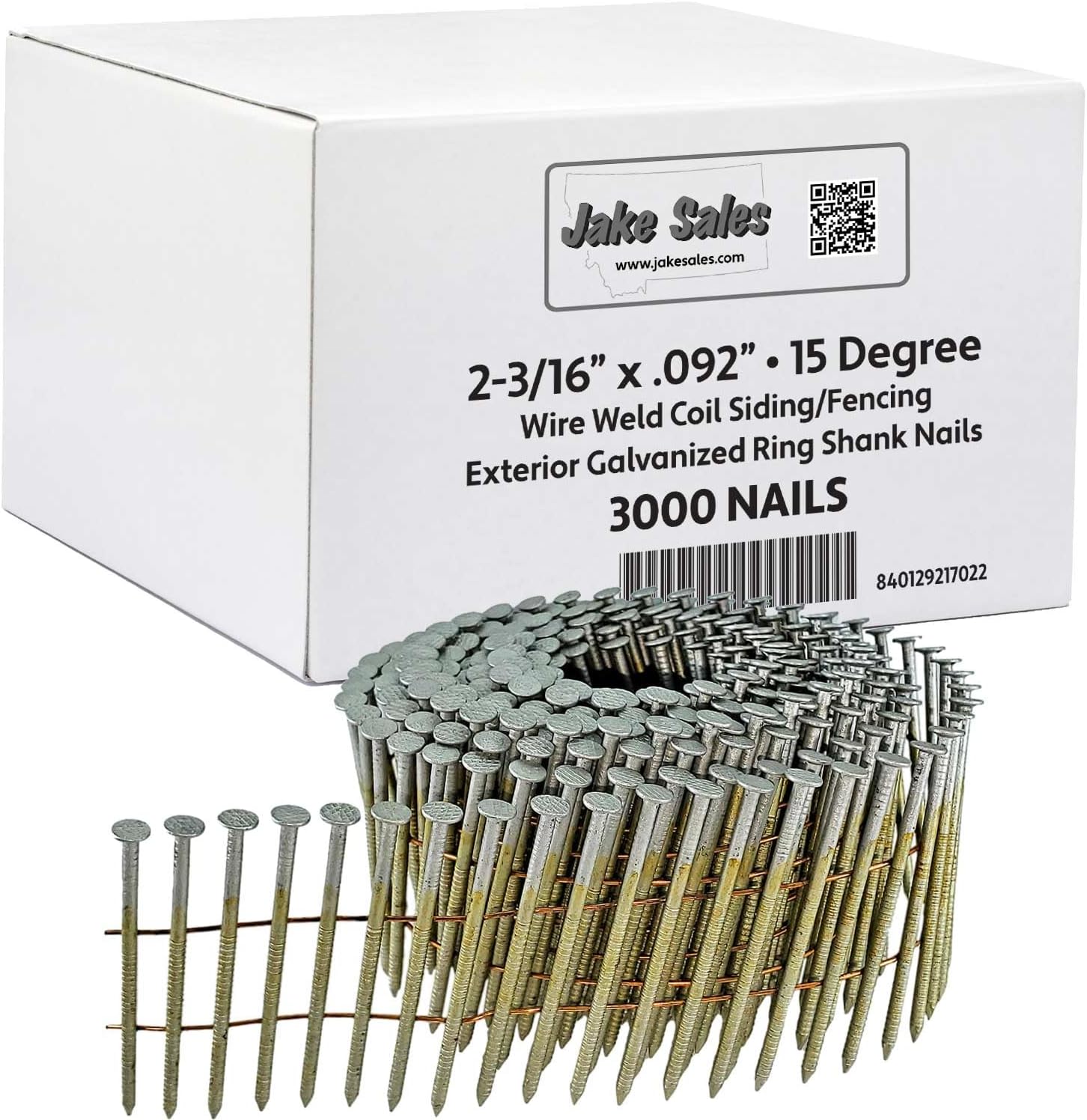 2-3/16" x .092 15° Wire Weld Collated Ring Shank Nails - Hot Galvanized - For Siding, Fencing, Roofing, and General Construction - ~600 Nails