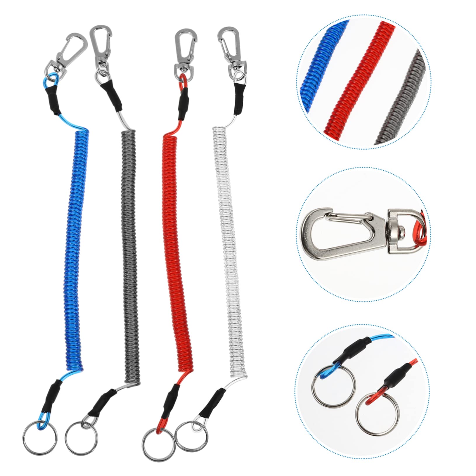 Happyyami 4 Pack Retractable Fishing Wire Spring Ropes TPU Steel Wire Lanyard for Hiking Climbing Outdoor Sports