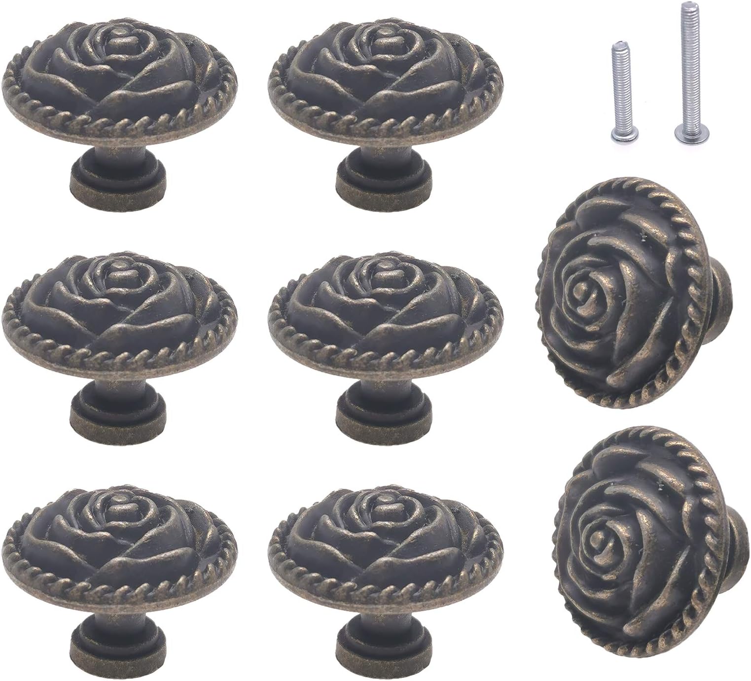 M MIMHOOYVintage Rose Dresser Knobs, Antique Bronze Cabinet Knobs and Pulls, Retro Dresser Drawer Knobs 8 Pack, Vintage Rose