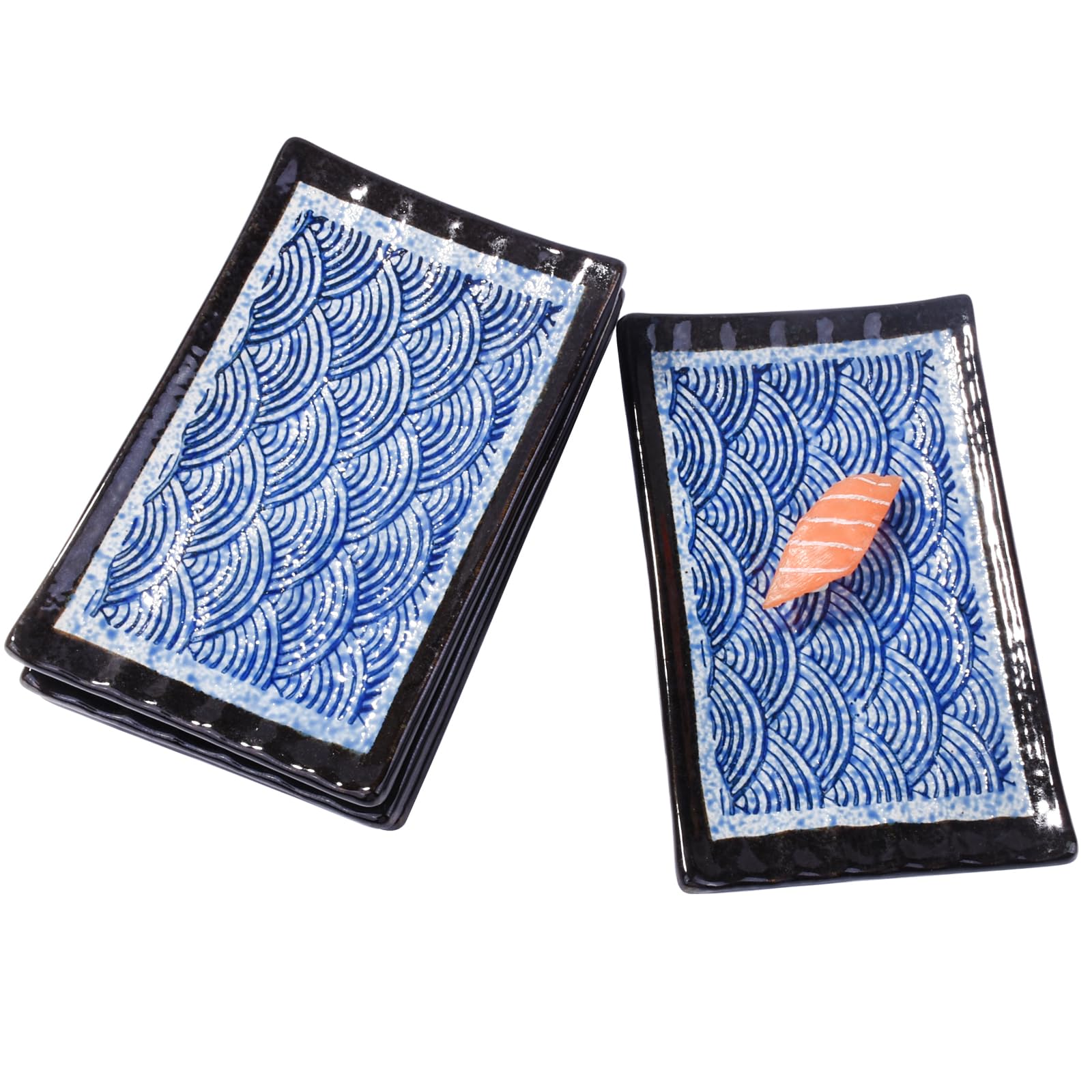 Amazon.com | Cerficer Japanese 8 Inch Sushi Plates Blue Wave