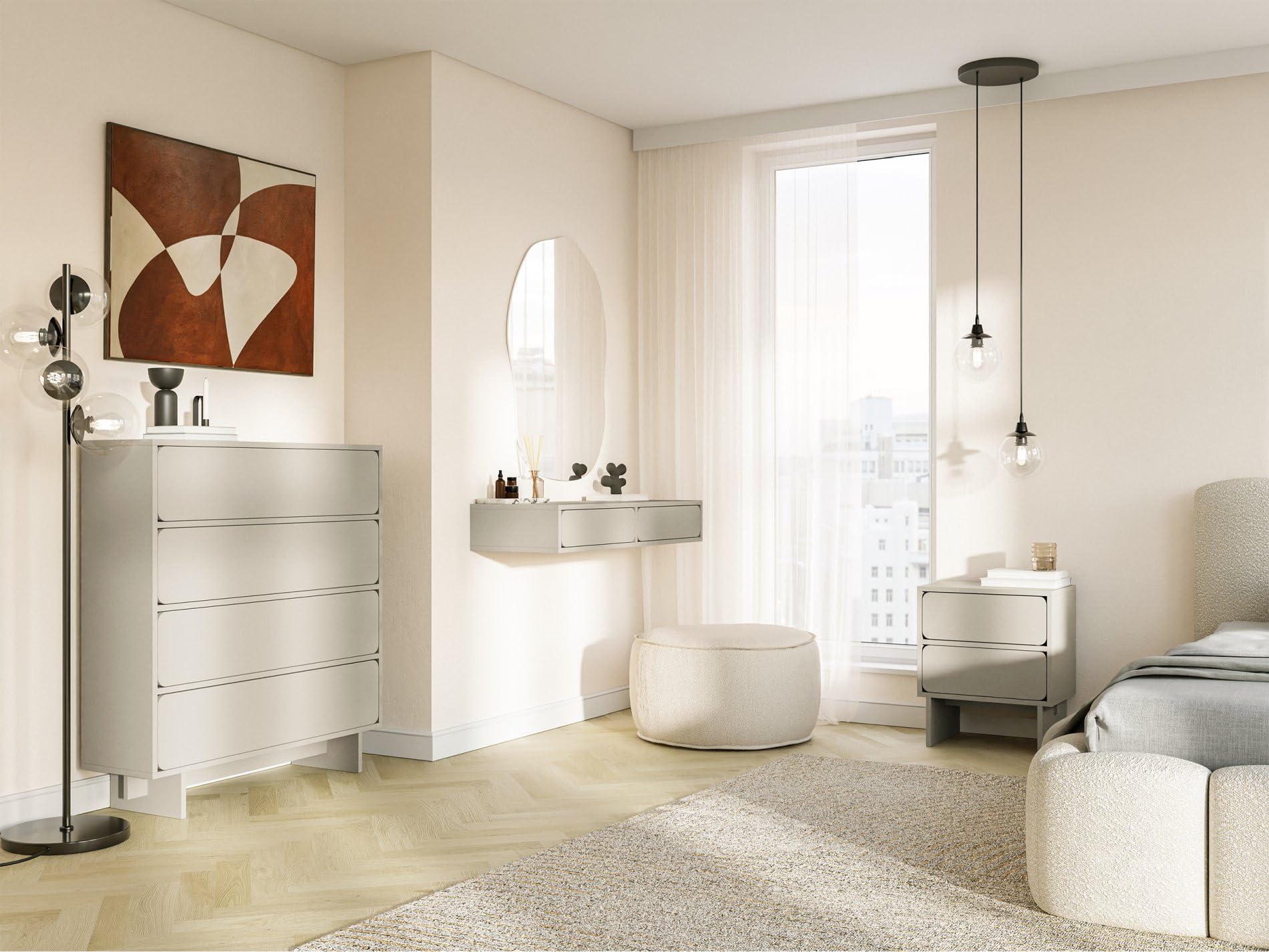 Selsey Wuwu - Comodino con 2 cassetti, apertura a sfera, colore: grigio/beige