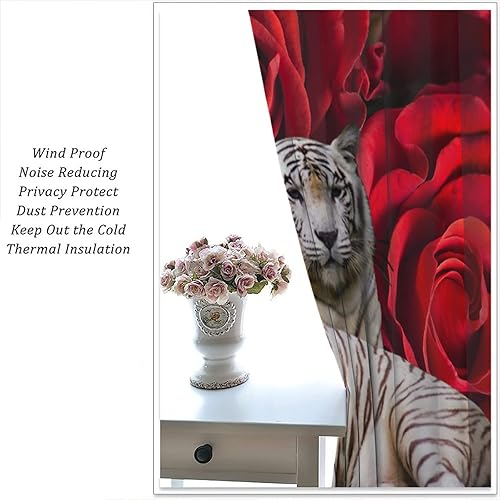 Miniatura 5 de Cortina de tigre para dormitorio, cortinas de leopardo de rosa roja para niños, tratamiento de ventana con temática de animales de África, selva,