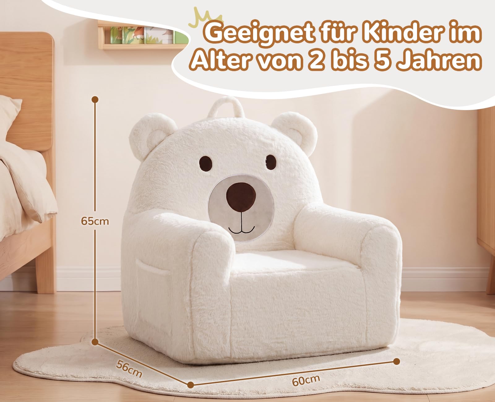 Ya-Home Kindersofa, Sherpa Kindersessel mit Rückenlehne, Weißer Bär