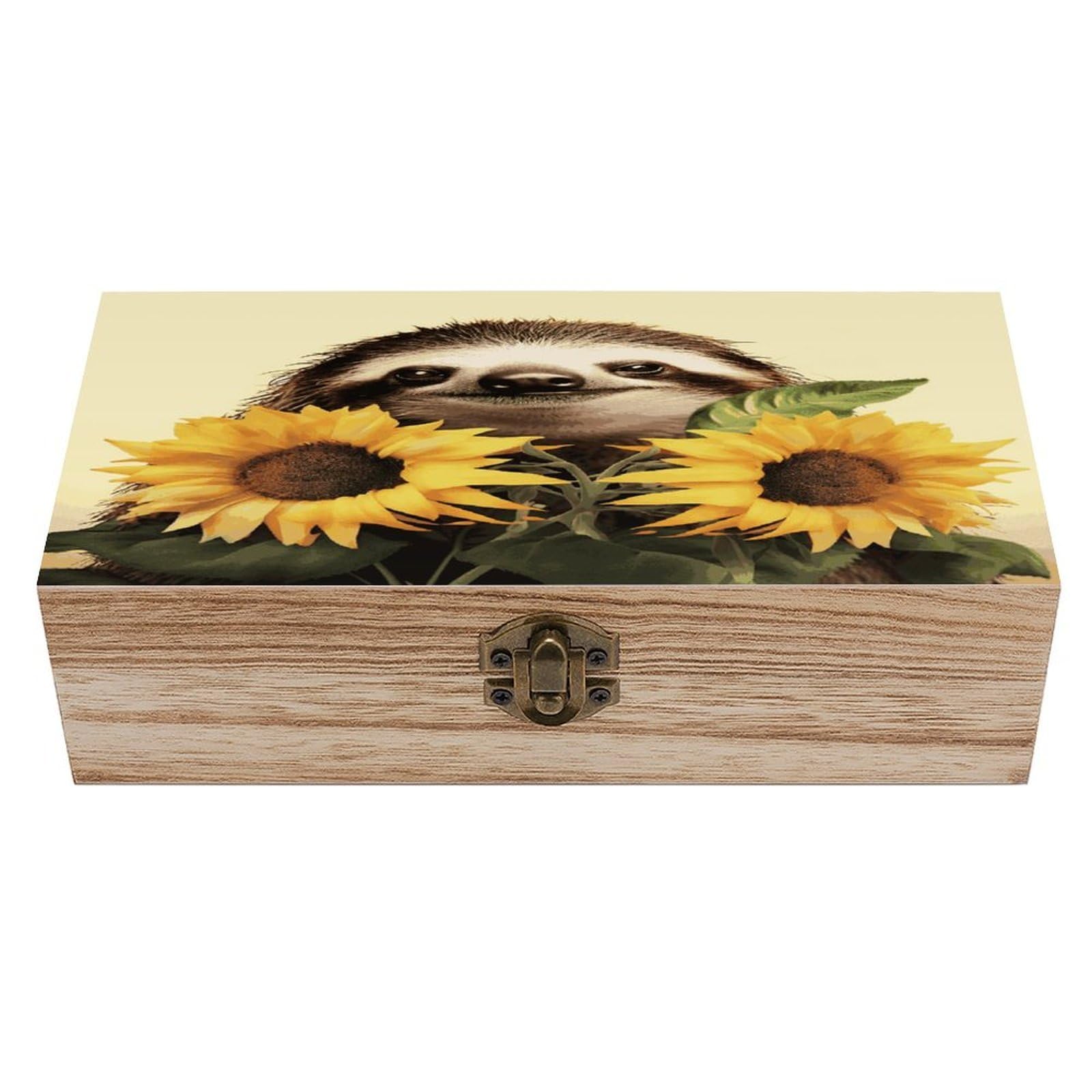 Adfgyerh Style Sloth Sunflower Bins Solid Wood，Jewelry Box Retro And Exquisite，Storage Box Used For Storing Photos, Souvenirs, Letters, Gifts, And Jewelry.