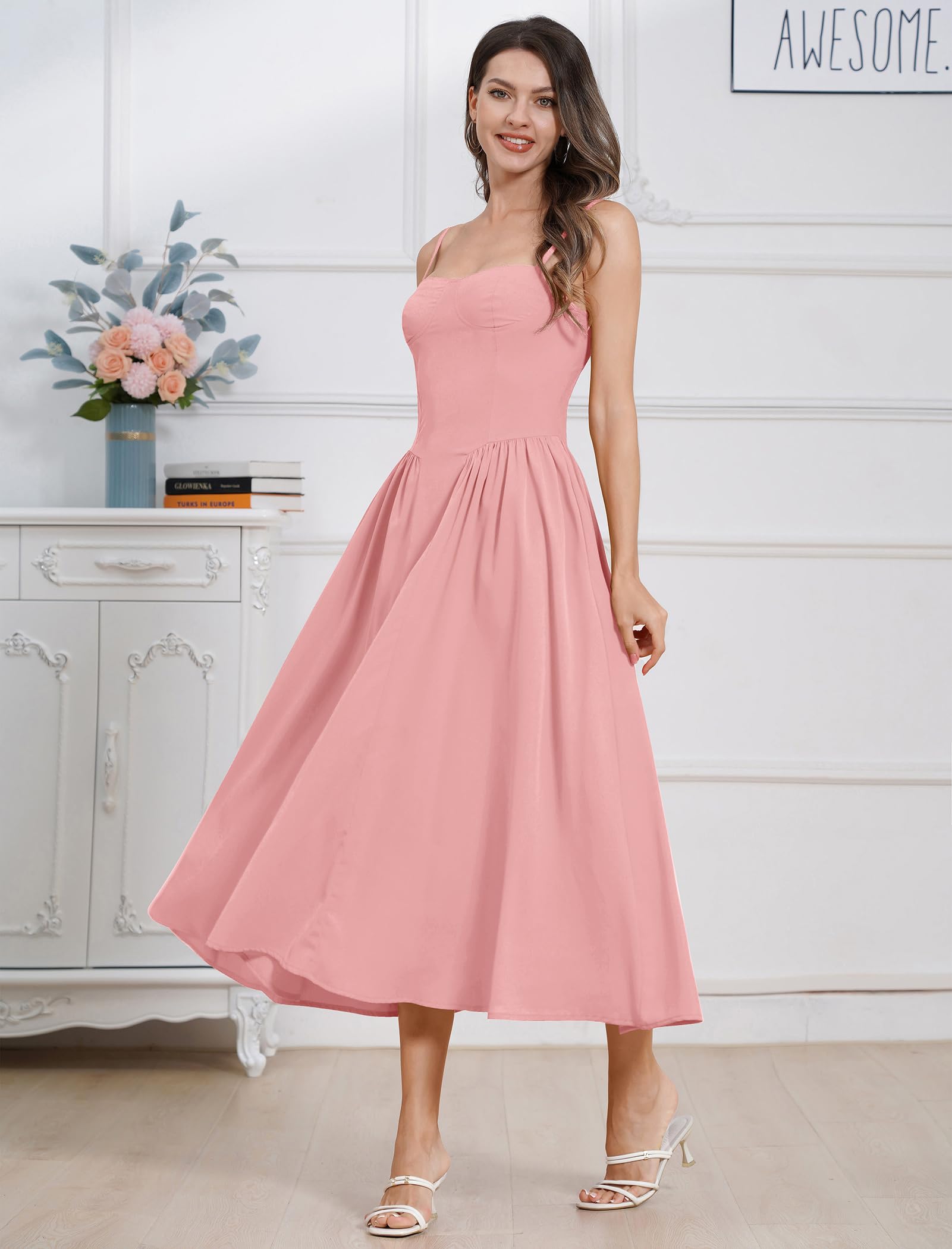 OMEWEE Sommerkleid Damen Sexy Ärmellos Spaghettiträger Freizeitkleid Böhmisch Maxikleid A-Linie Strandkleider mit Tasche