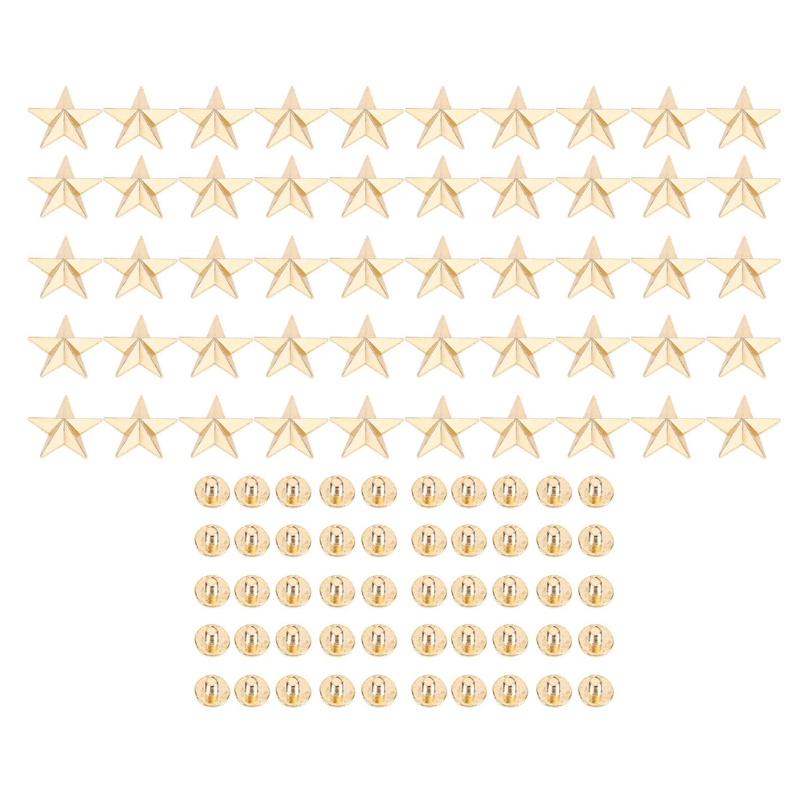 50 Pcs Metal Rivets, Star Shape Decorative Rivets Studs 16mm Garment Rivets Spikes with 4mm Slot Screws Snap Button Metal Round Beads Screws for Purse Bags Handbags Shoes (Gold)