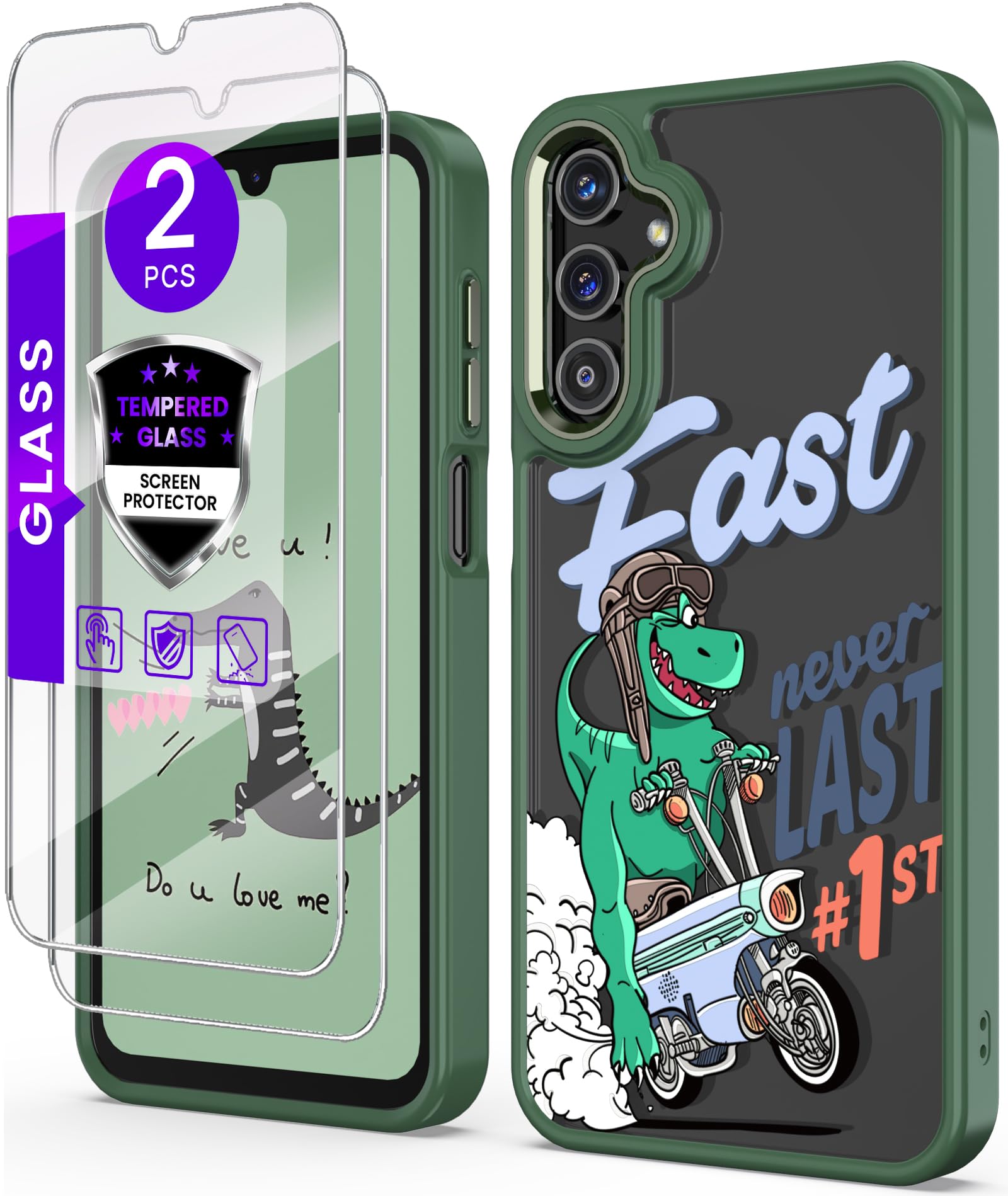 for Samsung Galaxy A15 5G Case+Tempered Glass Screen Protector, [Military Grade Protective] Slim Soft TPU&Hard PC,Men's Boys Crystal Clear Painting Pattern Case Cover for A15 5G-Alpine Green/1