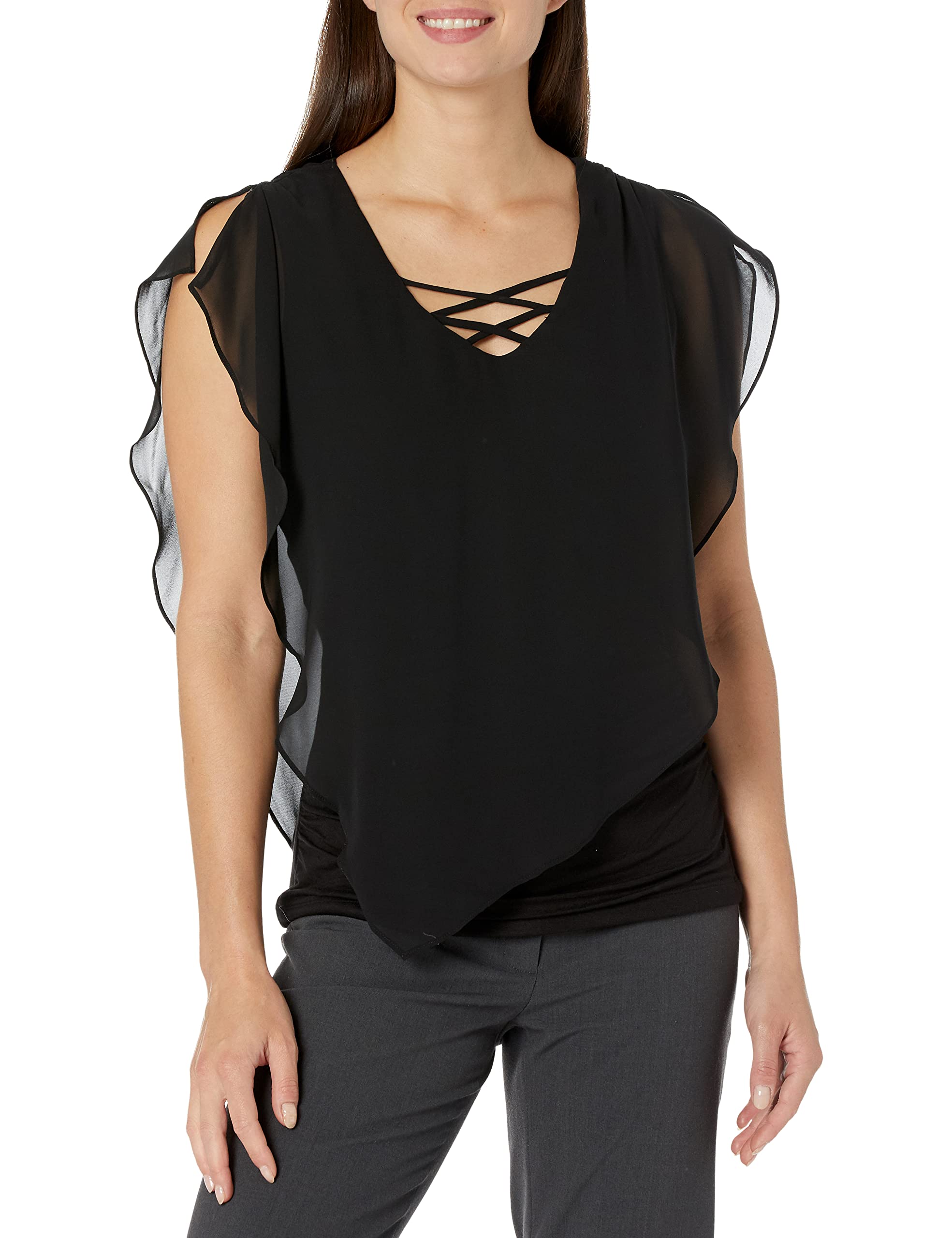 AGB womens Criss-Cross Popover Top Blouse