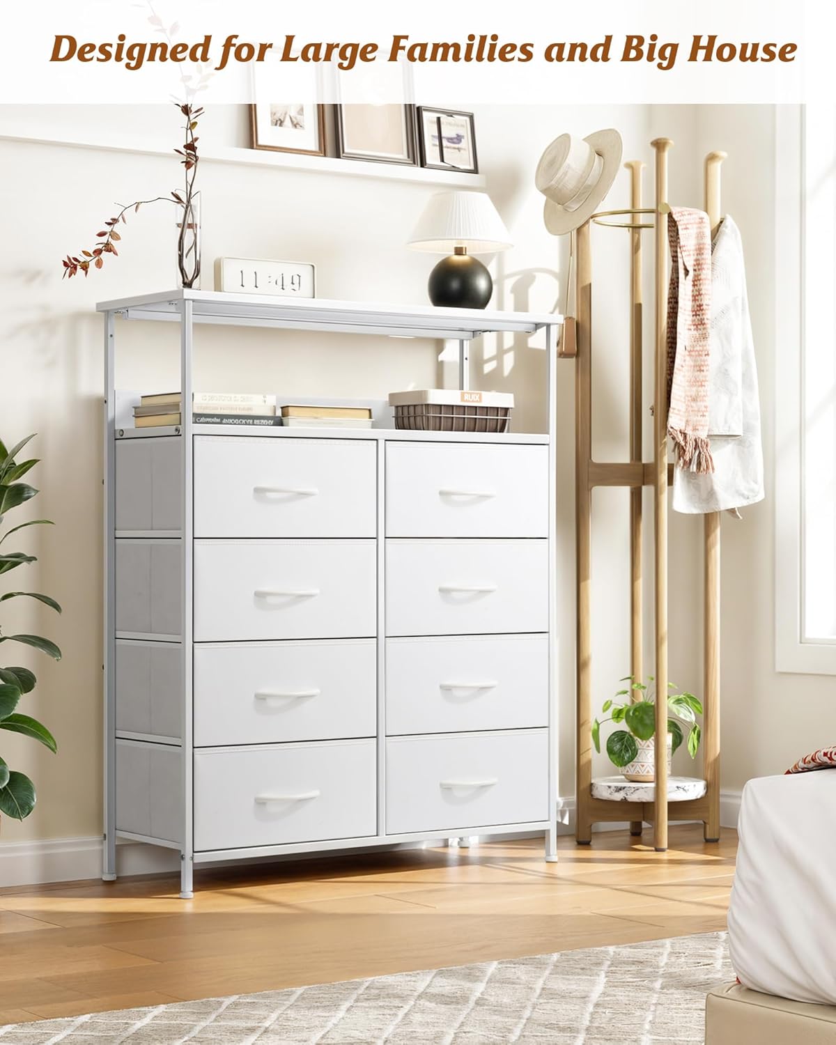 Nicehill Chest of Drawers, Dresser for Bedroom with 8 Drawers, Tall Storage Organizer Unit with 2-Layer Shelves, Large Storage Organizer Unit for Bedroom, Kids room, Living room, Closet(White)