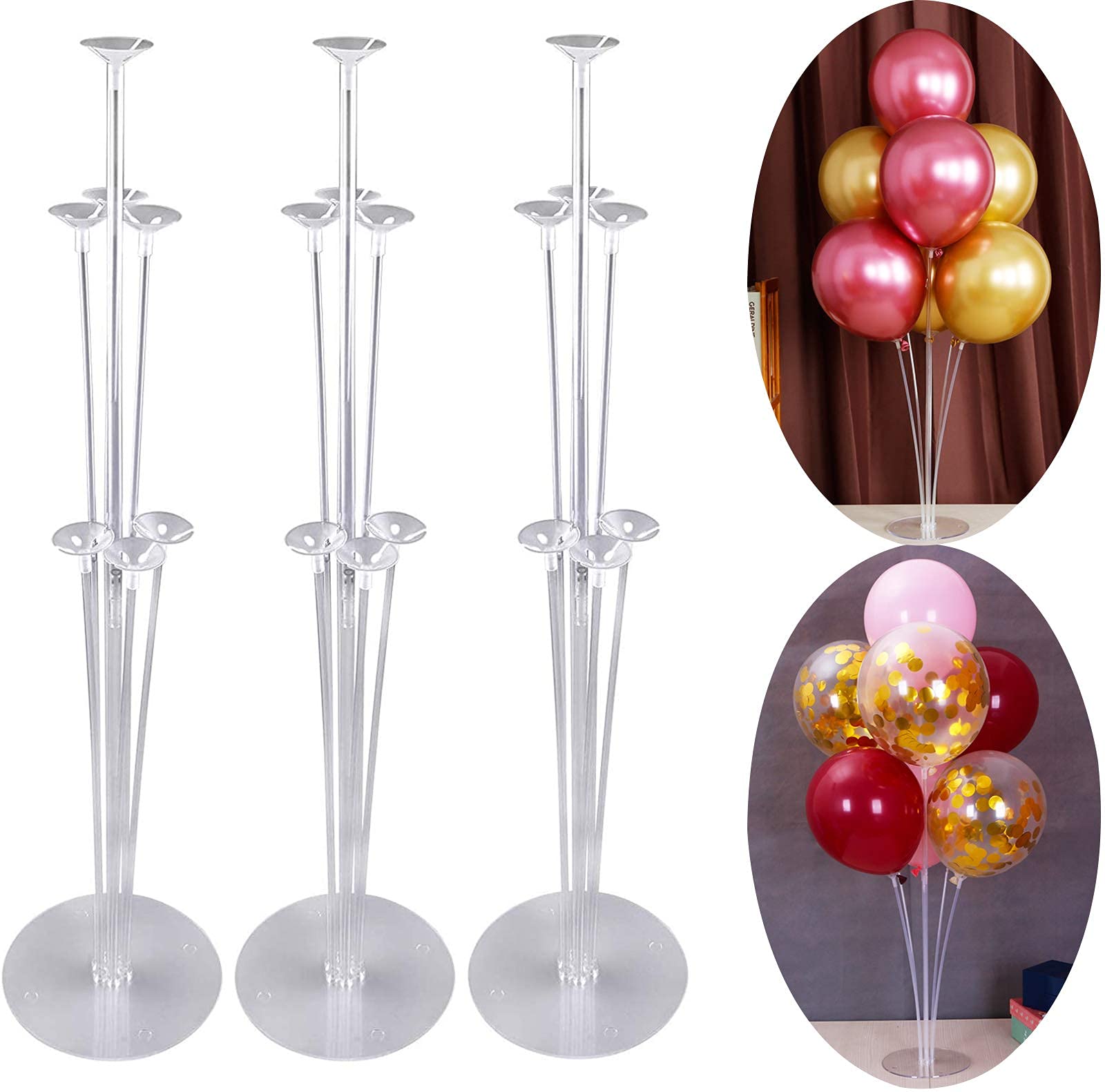 ELECDON Balloon Stand Holder Kit,Ballon Column Stand Including 21 Sticks 21 Cups and 3 Base Table Desktop Holder Durable and Reusable for Birthday Wedding Party Decorations Supplies