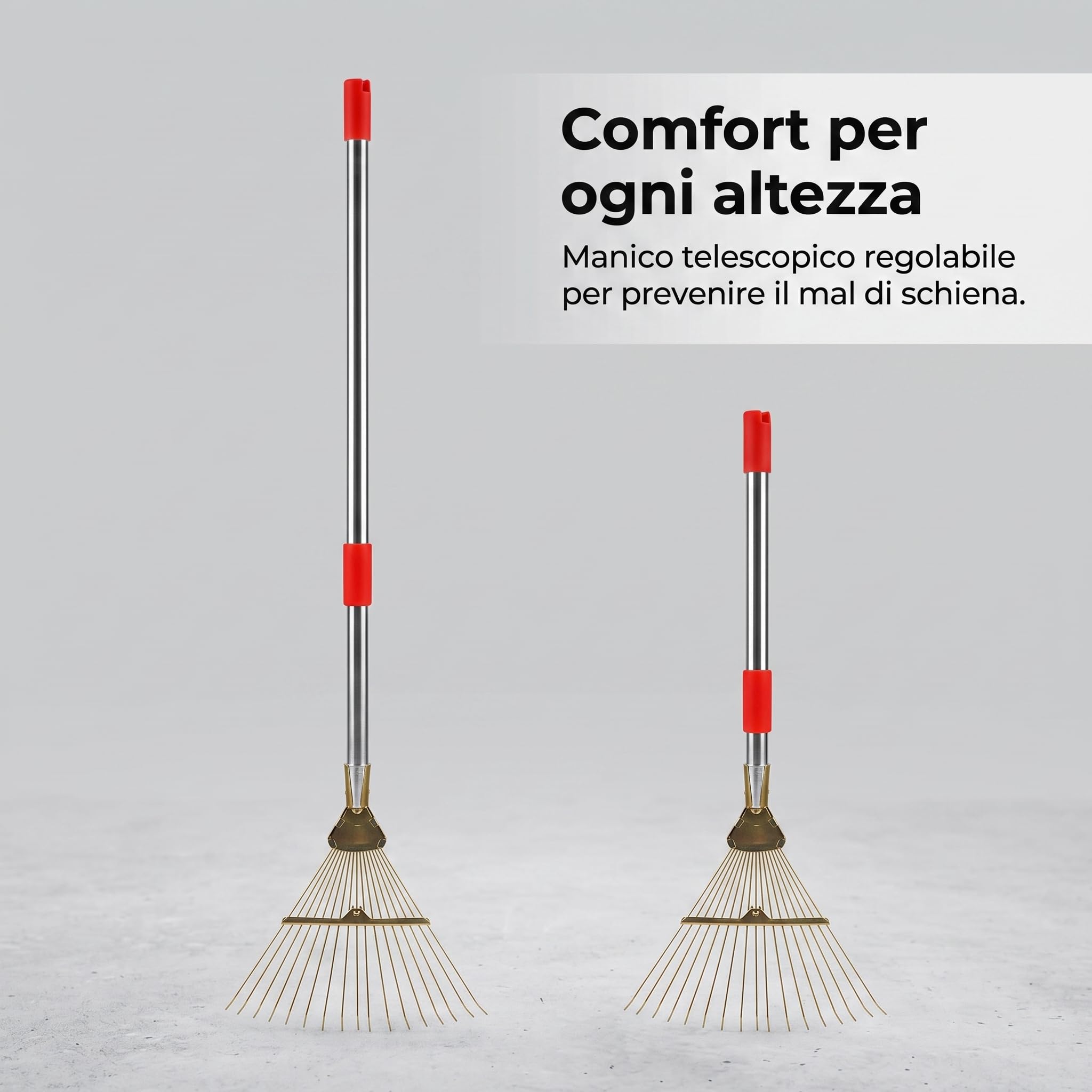 Rastrello Giardino in Metallo 18 Denti, Rastrello per Foglie Telescopico per la Cura del Prato