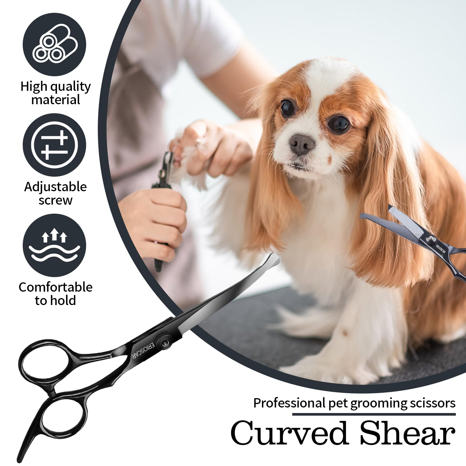 Pet Grooming Scissors, Curved Dog Grooming Scissors with Safety Round Tip - Image 4