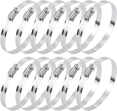Selizo 12Pcs Hose Clamps, 4 Inch Hose Clamp 304 Stainless Steel Hose Clamps Duct Clamp Worm Gear Adjustable 91-114mm Hose Clamp, Fuel Line Clamp for Plumbing, Automotive and Mechanical Applications