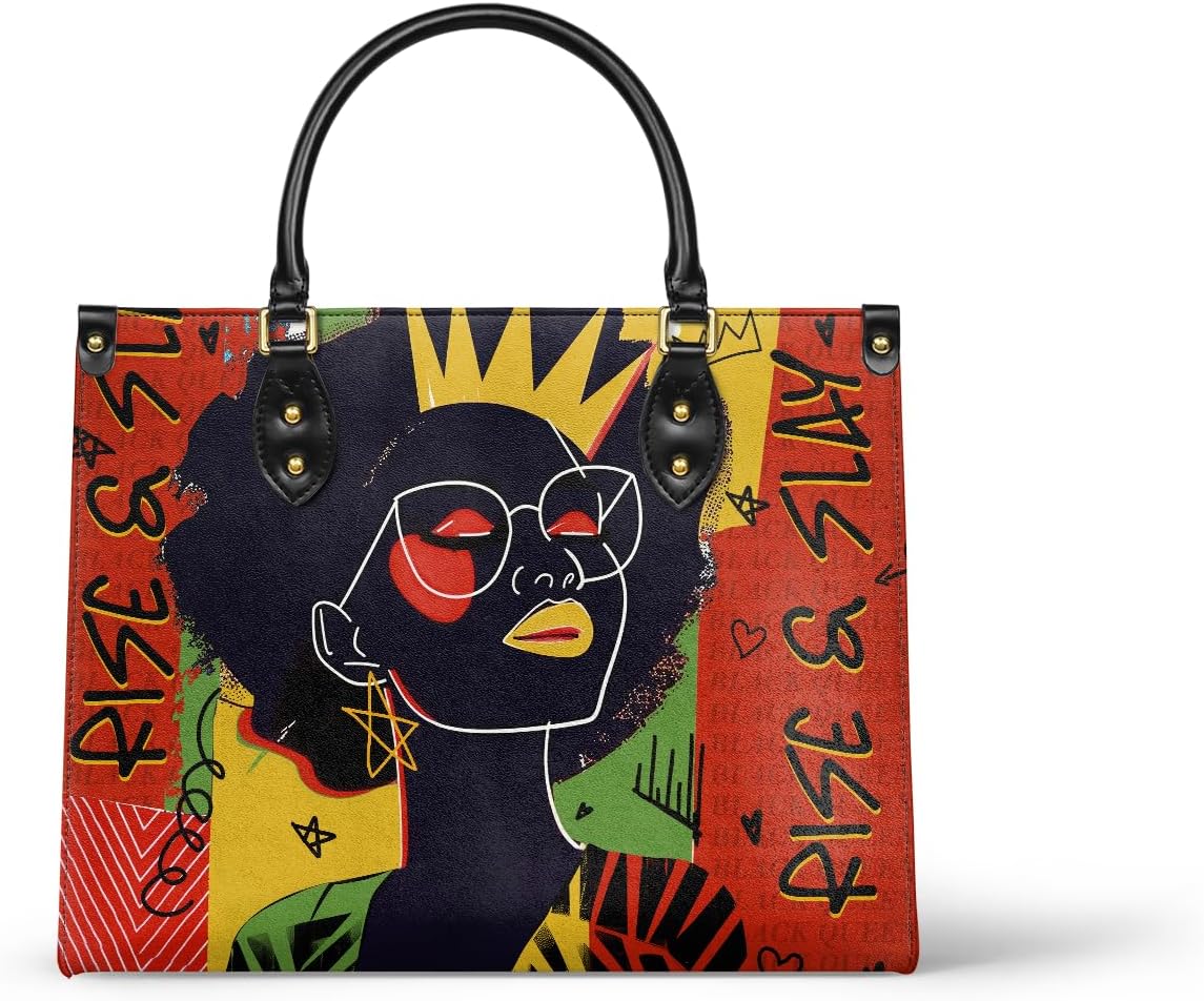 Afroyla African Black Women's Leather Bag, Medium Size, Premium Vegan Leather, Valentine's Day Gifts for Her, Wife, or Mother