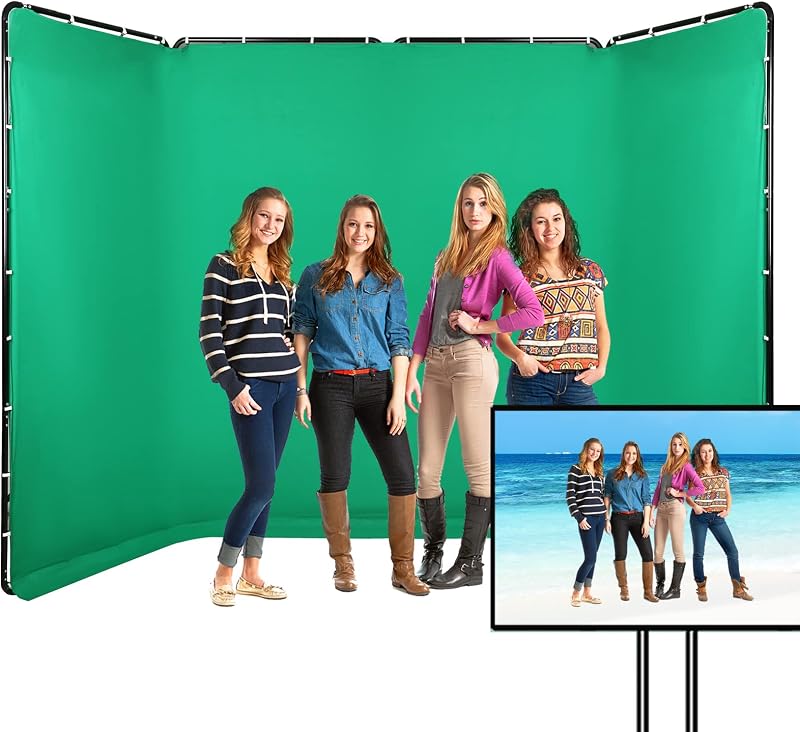 Fondo de pantalla verde Chromakey grande de 7,87 pies x 13,12 pies con soporte | Sistema de soporte de fondo de fotografía portátil para grabación de vídeo en estudio fotográfico, transmisión en vivo, fiestas, manipulación, escenario