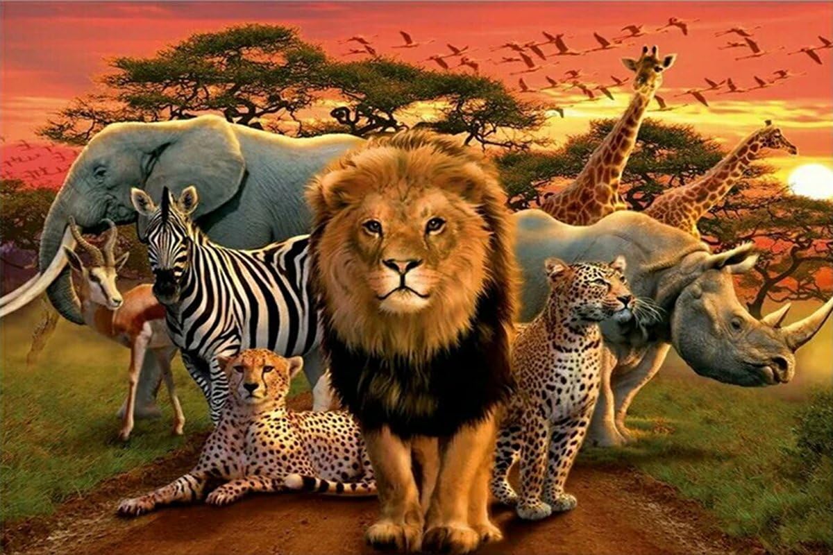 ZHENC 5D DIY Square Diamond Painting Drawing Crafts Lion Leopard Elephant Rhino Antelope Zebra Giraffe Animal Embroidery Needlework Full Drill Decor Cross Stitch Kits