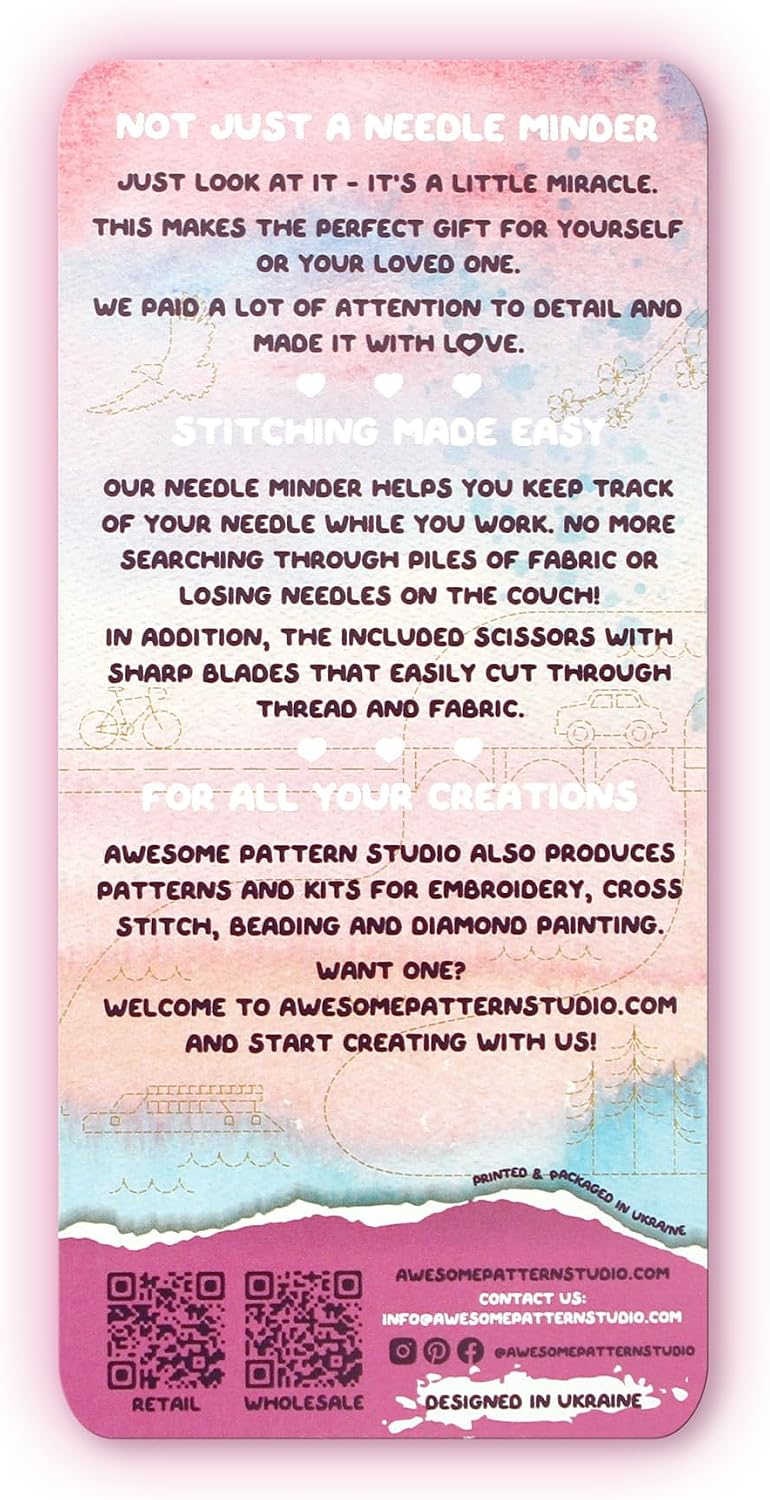 Awesome Pattern Studio Needle Minder Set – Washington Magnetic Needle Minder + 2 Needle Threaders + Crane Scissors. Enamel Pin for Cross Stitch, Embroidery and Craft