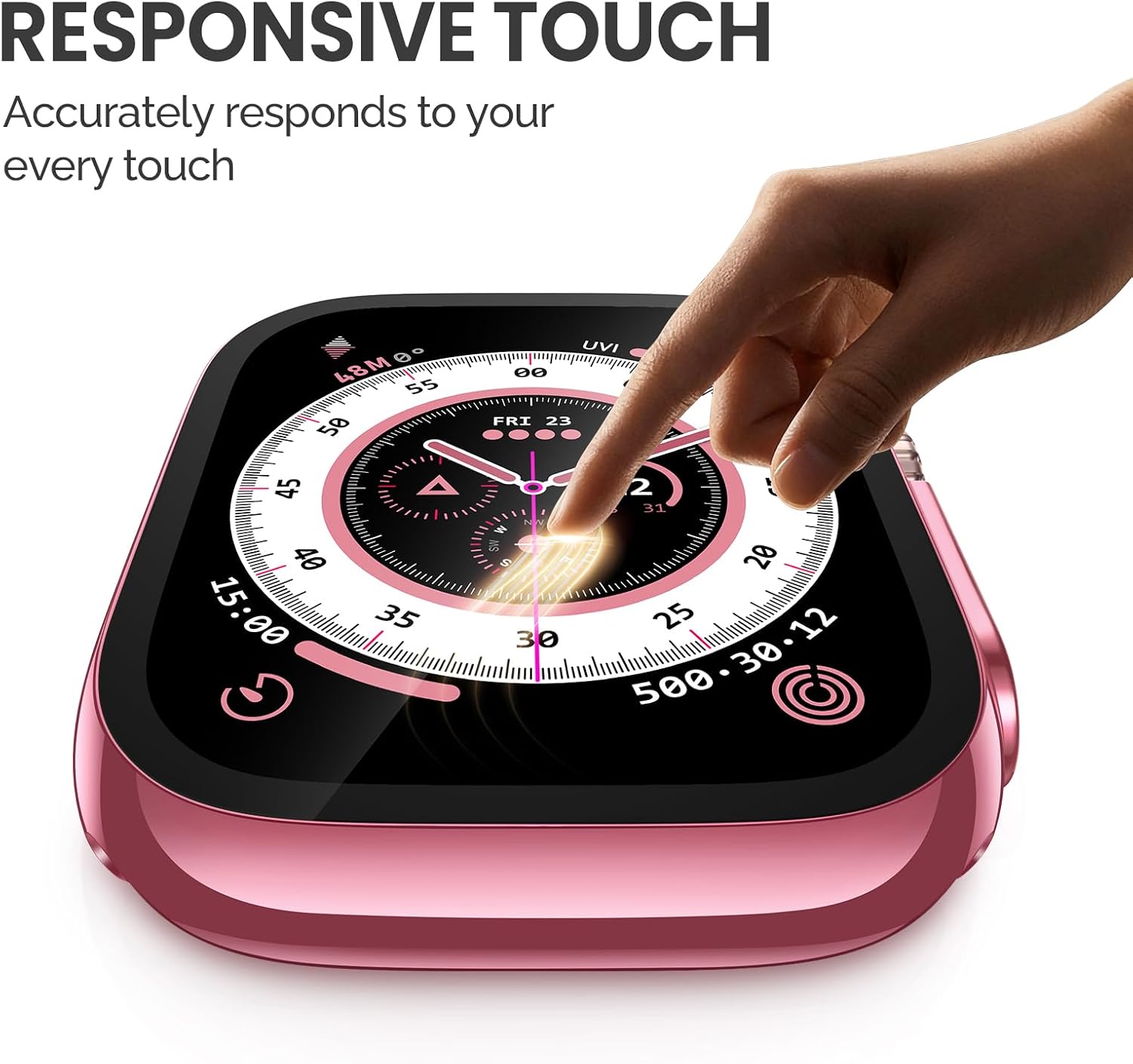 Misxi 2 Pack Hard PC Case with Tempered Glass Screen Protector Compatible with 49mm Apple Watch Ultra 3 (2025) / Ultra 2 / Ultra, Anti-Drop Scratch Resistant Lightweight Cover for iWatch, 1 Rose Pink + 1 Transparent