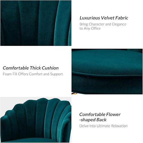 Miniatura 6 de HULALA HOME Silla de oficina en casa de terciopelo con base dorada, moderna y bonita silla de escritorio tapizada para tocador, silla giratoria