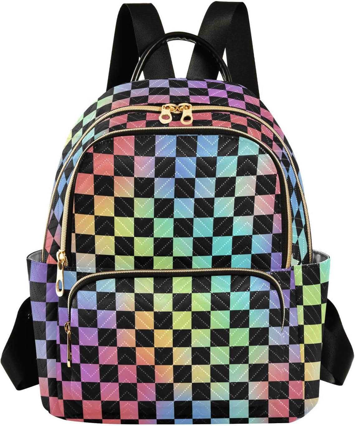 ALAZA Rainbow Checkered Checker Mini Backpack Purse for Women Travel Bag Fashion Daypack Back Pack Shoulder Bag