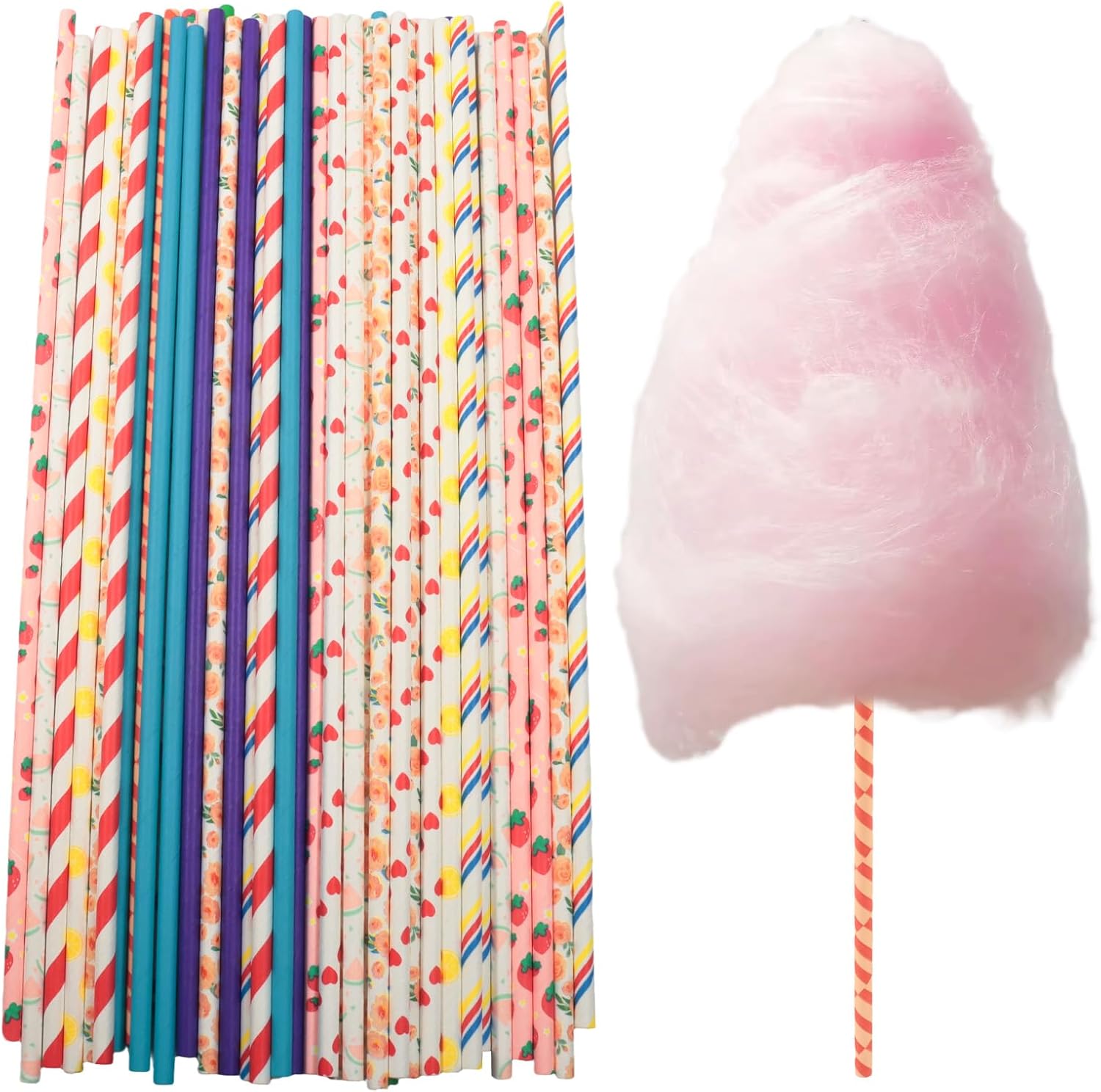 200 Pack Cotton Candy Sticks, 13.78" Long Paper Cones