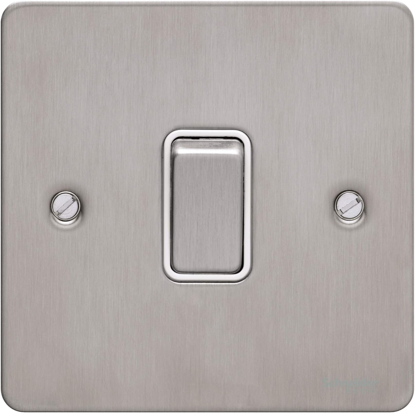 Schneider ElectricUltimate Flat Plate - Single 2 Way Light Switch, 16AX, GU1212WSS, Stainless Steel with White Insert