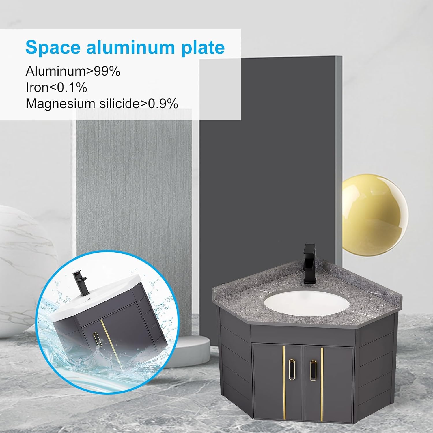 Modern Gray Corner Bathroom Vanity with LED Anti-Fog Mirror, Wall-Mounted Sink Combo for Small Spaces, Stylish Storage Cabinet for Home and Apartment Use