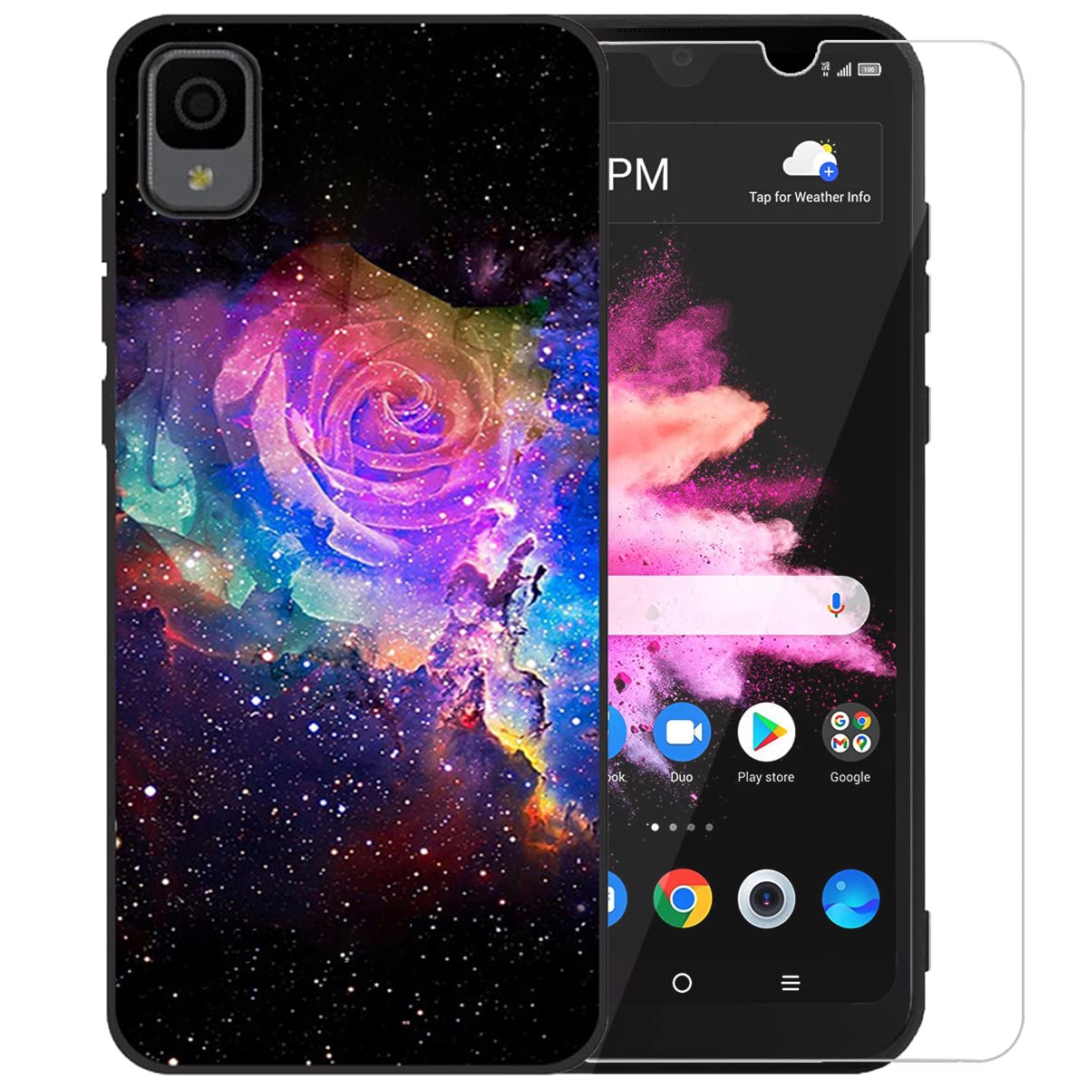 JR rutien Case for TCL 30Z Alcatel T602DL Phone Case with HD Glass Screen Protector 30 Z 30LE 30 LE Slim Full Body Anti-Scratch Protective Case (Star Rose)