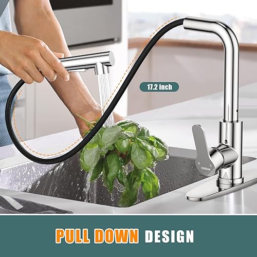 Miniatura 2 de Grifos de cocina, grifo de cocina cromado con rociador desplegable y placa de cubierta, grifos de cocina comerciales de acero inoxidable para