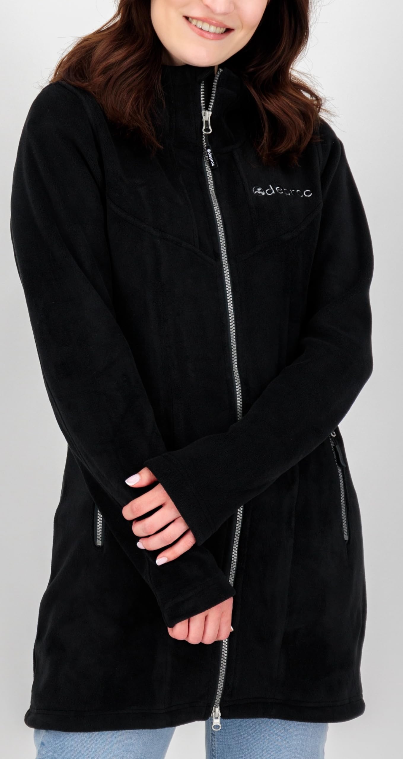 DEPROC-Active Damen Damen Fleecemantel mit Kapuze Übergangsjacke Windbreaker Polarfleece Wohlfühljacke Wawa Peak Fleecemantel