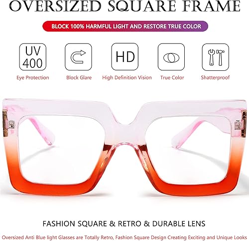 Miniatura 4 de AIEYEZO Gafas cuadradas de gran tamaño con luz azul para mujer lindas gafas de marco grande a la moda transparentes multicolor para computadora