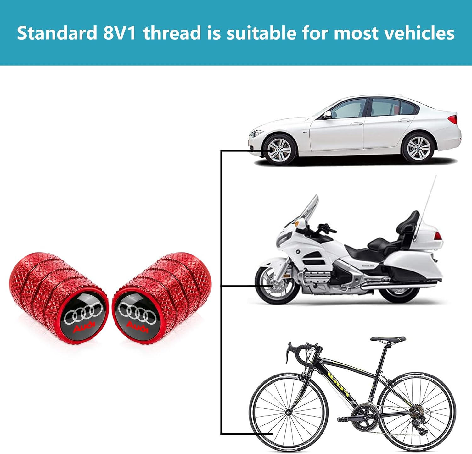 4pcs Tire Valve Stem Caps, Compatible with Audi S3 A3 RS3 RS7 A4 A5 A6 A7 A8 Q3 Q5 Q7 R8 Series Stem Cap Universal Car Air Cover Car Accessories for Cars, SUV, Truck, Motorcycles Red