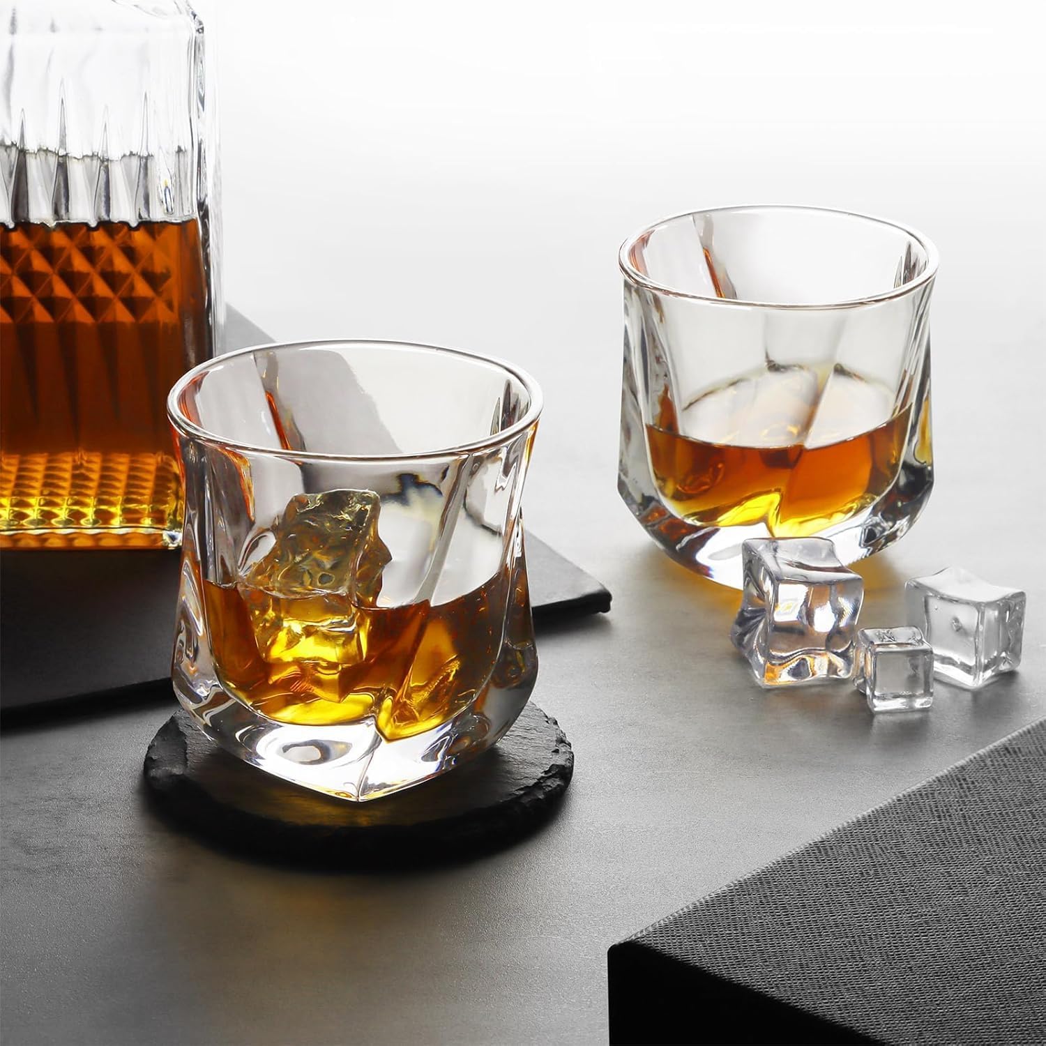 Square Bottom Whiskey Glasses Set of 2, 7 Oz Crystal Tumblers for Scotch, Bourbon, and Cocktails - Elegant Gift for Men (2 SET)