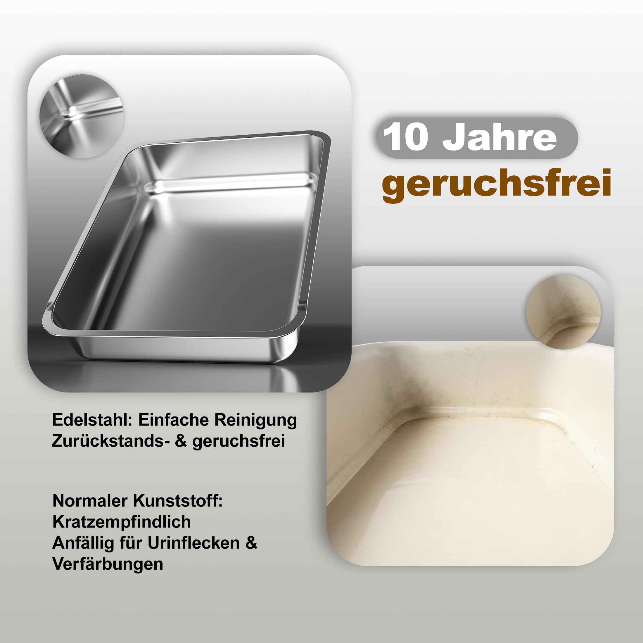 Pakeway Katzenklo aus Edelstahl Geschlossen mit 2 Einstiegsmöglichkeiten XXL Große Hygienische Katzentoilette Geruchsneutral Inklusive Schaufel und Matte Für Alle Rassen Platzsparend Faltbar auf 15 cm