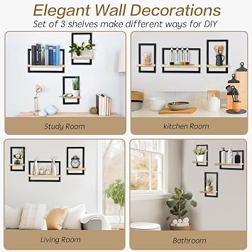Set of 3 Floating Shelves For Wall, Brown