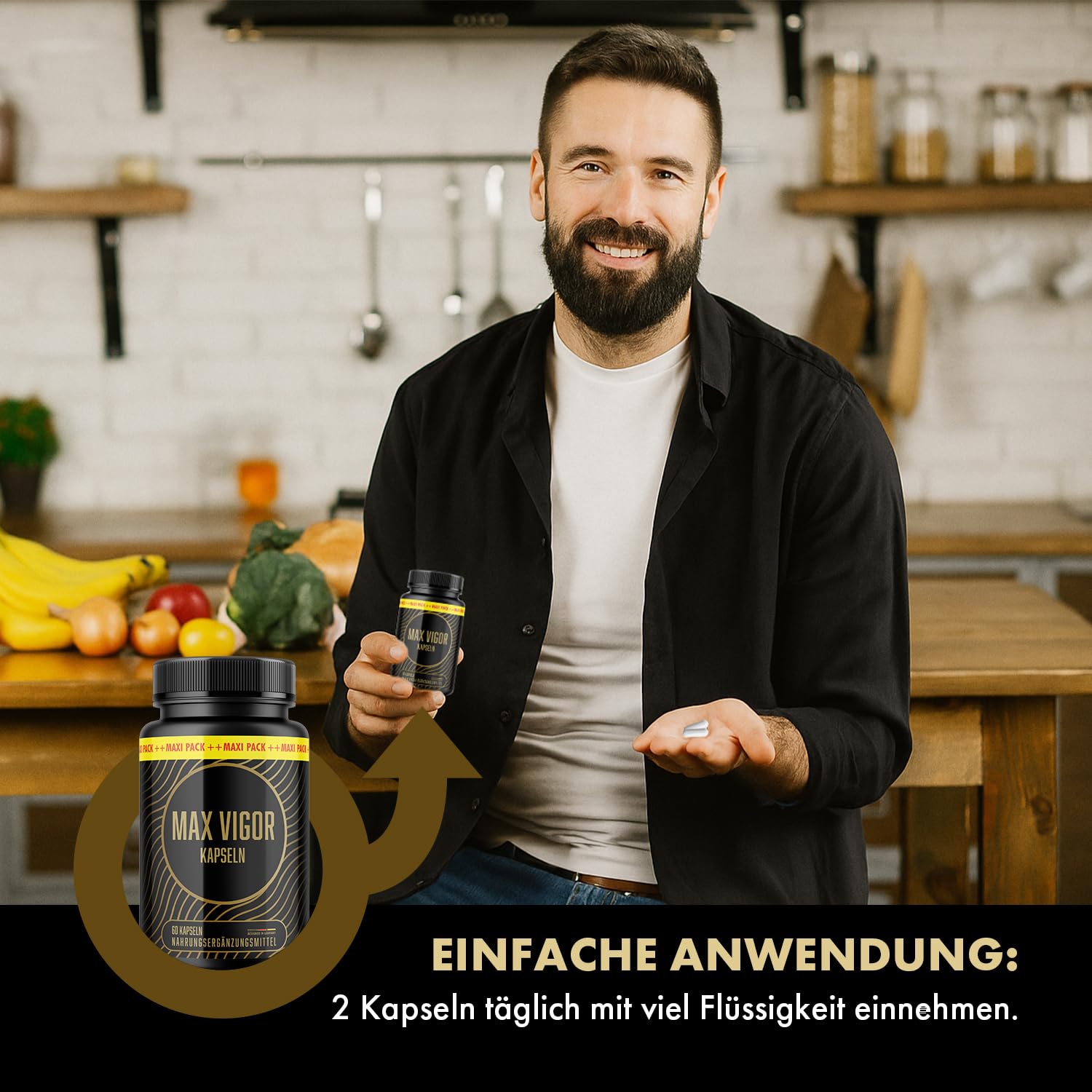 Max Vigor Kapseln - mit L-Arginin, L-Citrullin und Maca - Kraft für den aktiven Mann - Inhalt 60 Kapseln