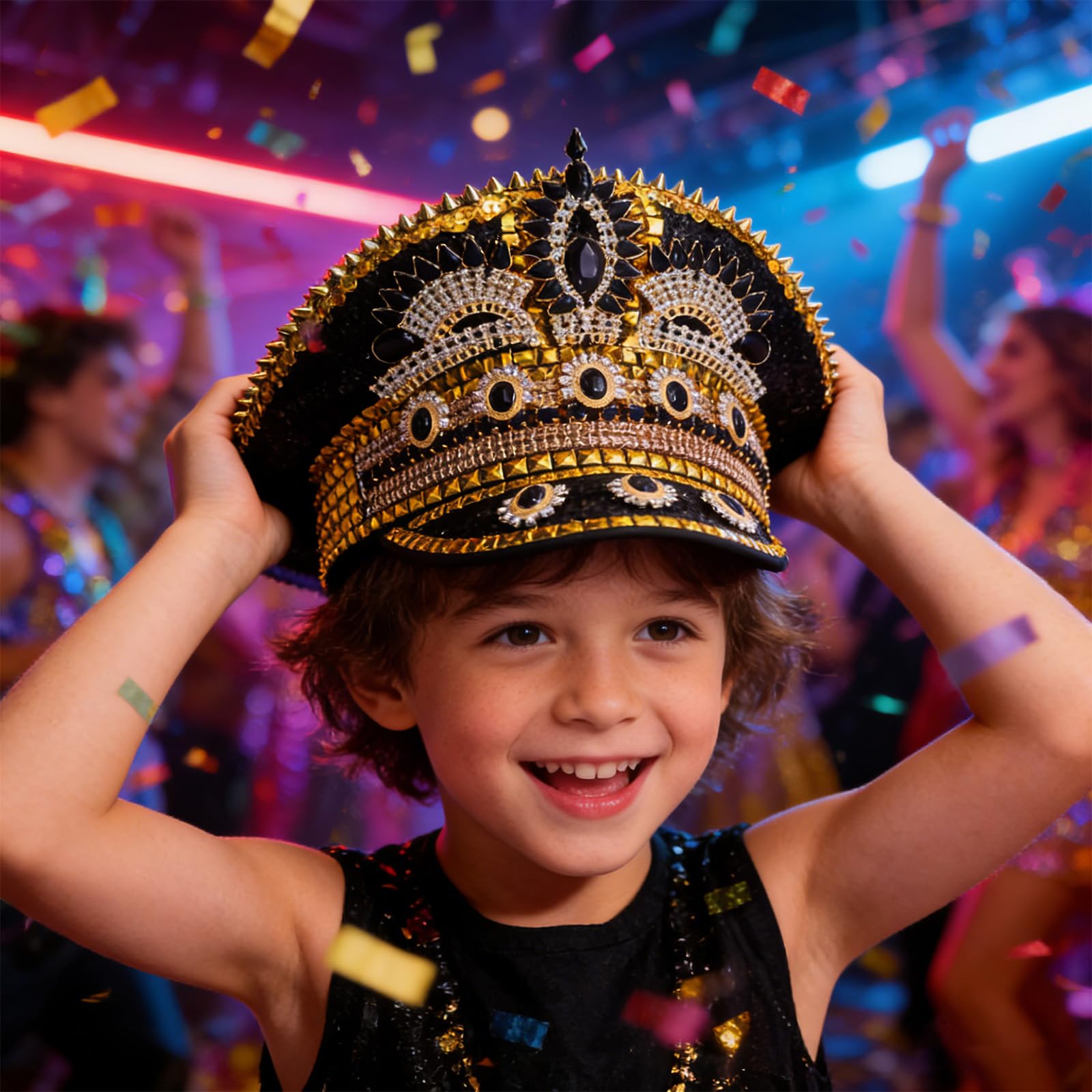 Chapeau de capitaine marin à strass à rivets pour jeunes adultes pour fête à thème festival de musique séance photo accessoire de festival de musique
