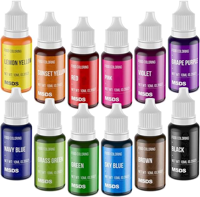 Food Coloring Set - 12 Color Food Grade Vibrant Food Dye Tasteless Liqui...