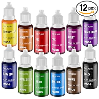 Food Coloring Set - 12 Color Food Grade Vibrant Food Dye Tasteless Liquid Color for Cake Decorating, Baking, Easter Egg, Icing, Fondant, Cooking, Slime Making DIY Supplies Kit - 0.35 Fl. oz (10 ml)/Bottles