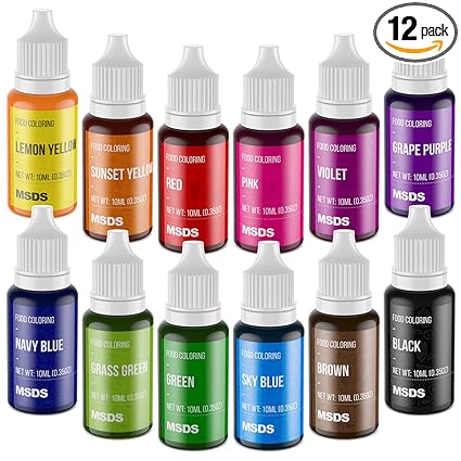 Food Coloring Set - 12 Color Food Grade Vibrant Food Dye Tasteless Liquid Color for Cake Decorating, Baking, Easter Egg, Icing, Fondant, Cooking, Slime Making DIY Supplies Kit - 0.35 Fl. oz (10 ml)/Bottles