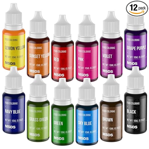 Food Coloring Set - 12 Color Food Grade Vibrant Food Dye Tasteless Liquid Color for Cake Decorating, Baking, Easter Egg, Icing, Fondant, Cooking, Slime Making DIY Supplies Kit - 0.35 Fl. oz (10 ml)/Bottles