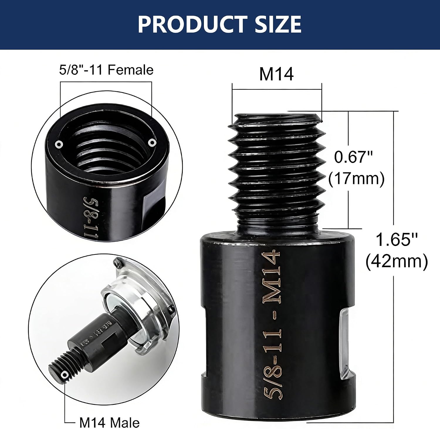 2 Pcs 5/8"-11 to M14 M10 Thread Adapter – Angle Grinder Converter, Heavy Duty Chrome Vanadium Steel Metric Imperial Adapter for Polisher Drill Cutting Disc