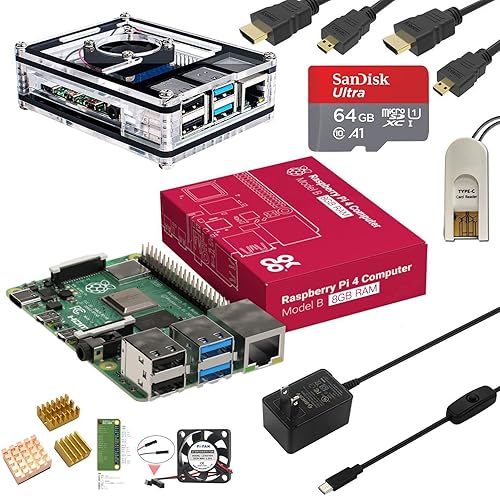 MarsKit Raspberry Pi 4 Modelo B Starter Kit (8 GB de RAM)  Carcasa transparente de alto brillo con ventilador de sistema de rodamientos de bajo