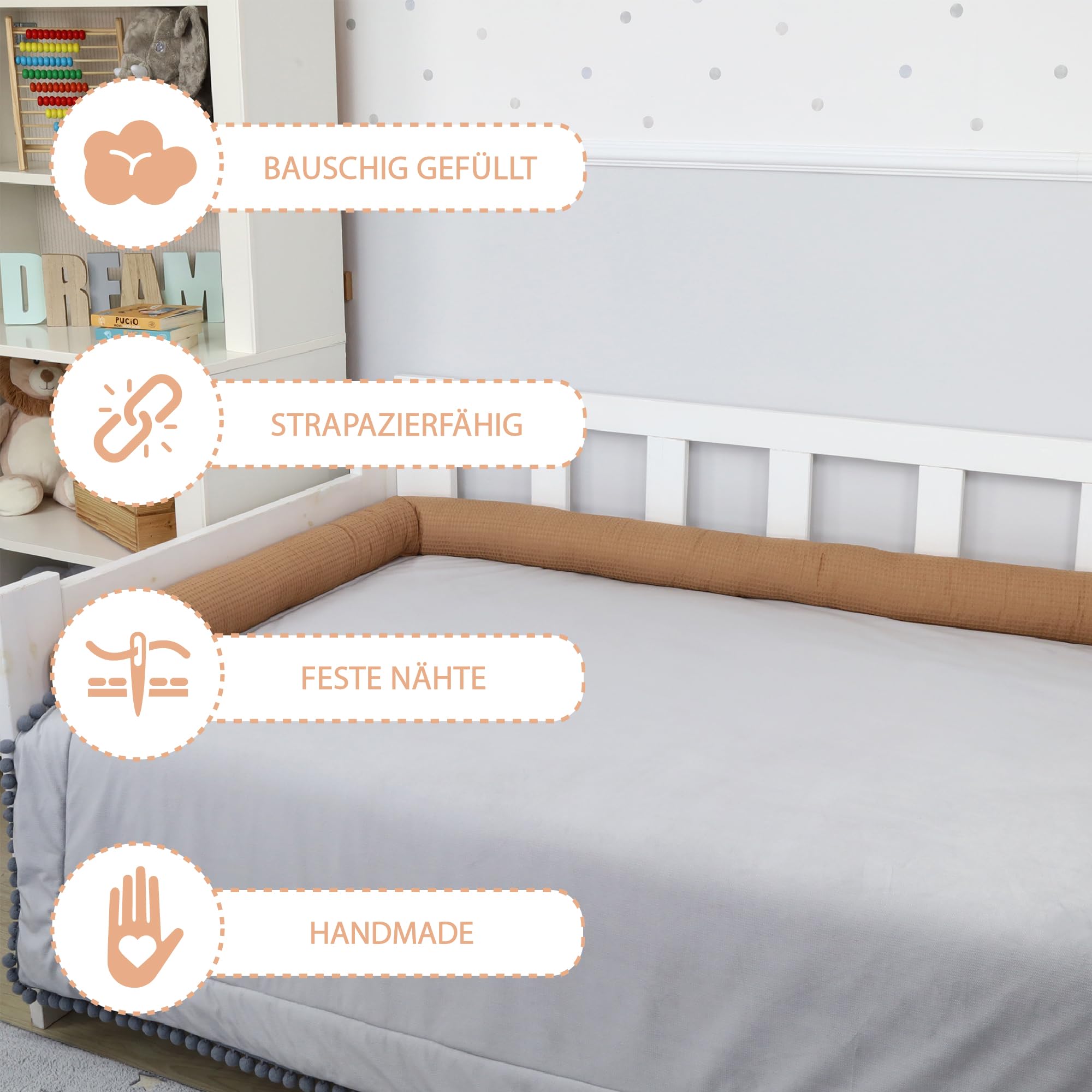 Totsy Baby Oreiller Corps Dormeur Latéral 300 cm Coton Oeko-Tex Long Coussin Ergonomique Respirant Lavable de Couchage Soutien Cou Confort Marron