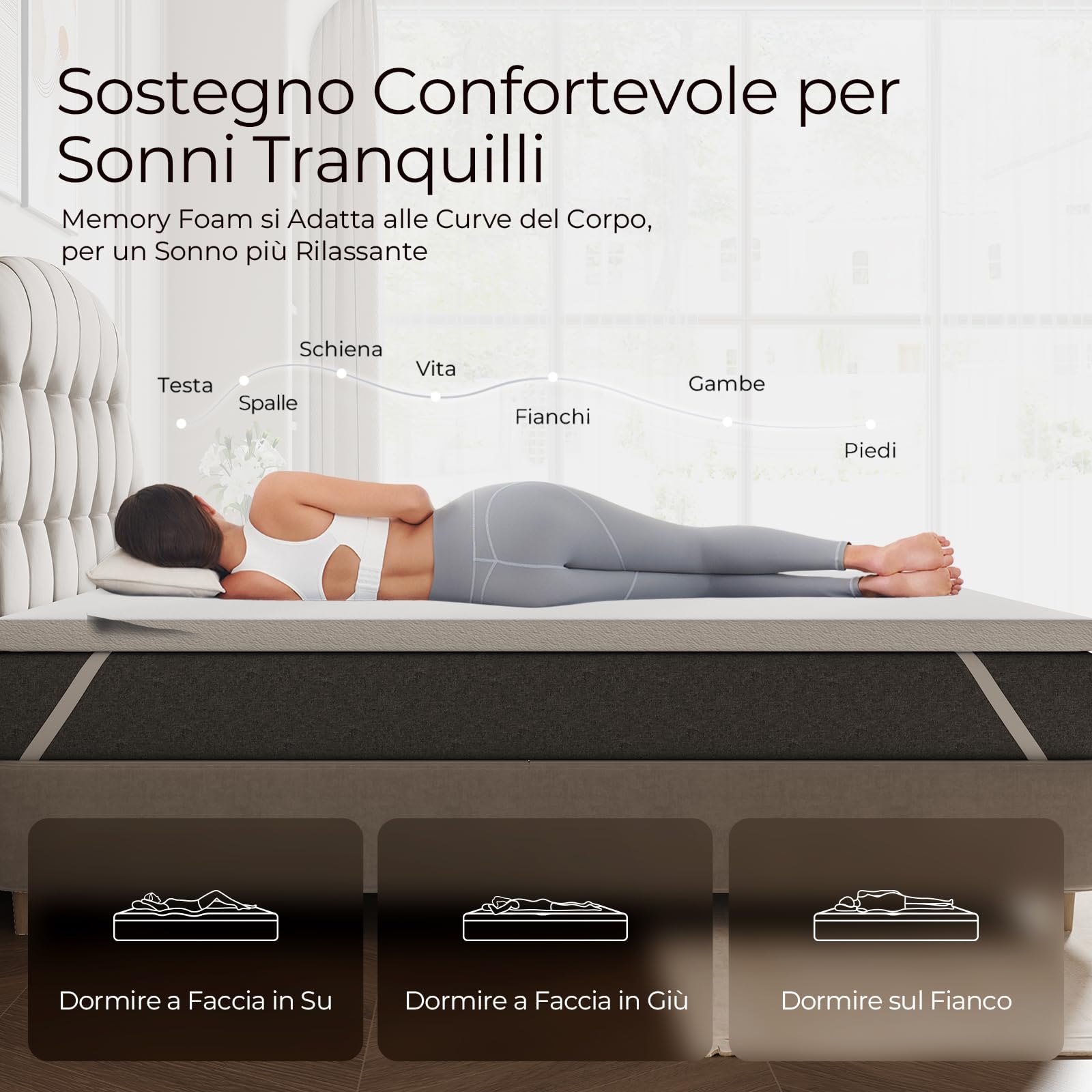 Sweetnight Materasso Topper con Memory Foam in Gel, 160x190 cm, spessore 10 cm, con Fondo Antiscivolo, Coprimaterasso in Schiuma di Supporto con Tessuto Morbido e Traspirante, Sfoderabile e Lavabile