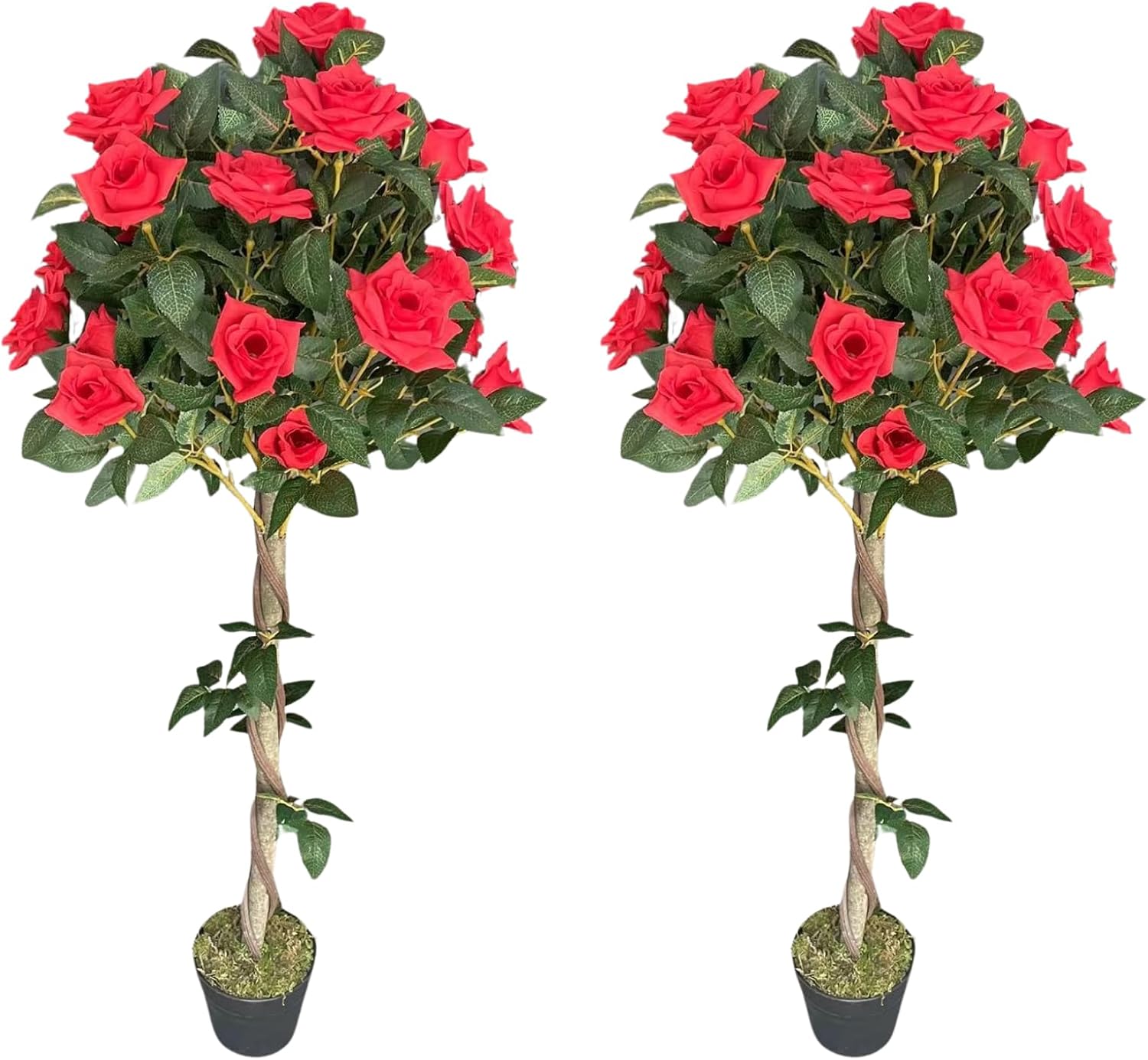 Pair AMERIQUE 4.3 Feet Artificial Faux Red Rose Plants with Nursery Pots