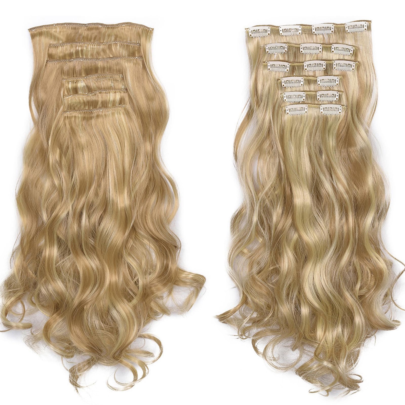 AYNKH Mixed Blonde Clip in Hair Extensions, 6PCS Long Curly Wavy Hair Extensions with Layered Clips