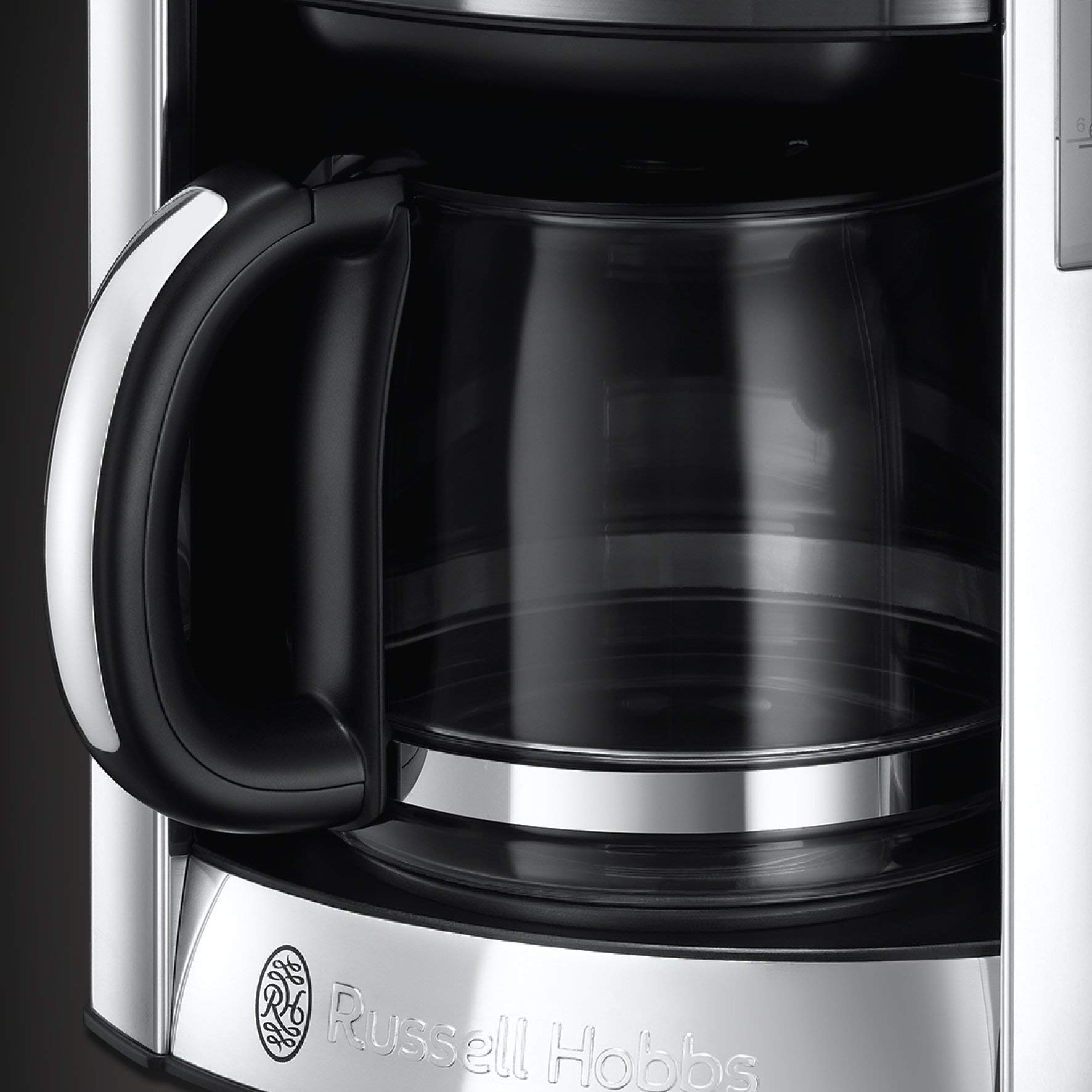 Russell Hobbs Cafetera de Goteo Luna Moonlight - 12 Tazas, Jarra Cristal 1,8L, Programable, Soporte de Filtro Lavable, Tecnología de Rociado Avanzada, Acero Inoxidable, Plata y Gris - 23241-56